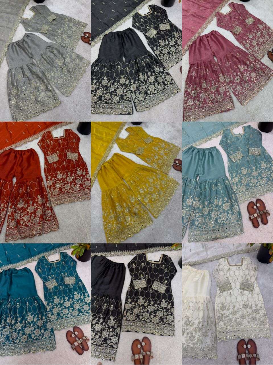 SR 1712 SILK SEQUENCE EMBROIDERY DESIGNER WORK PARTY WEAR LADIES SHARARA SUIT