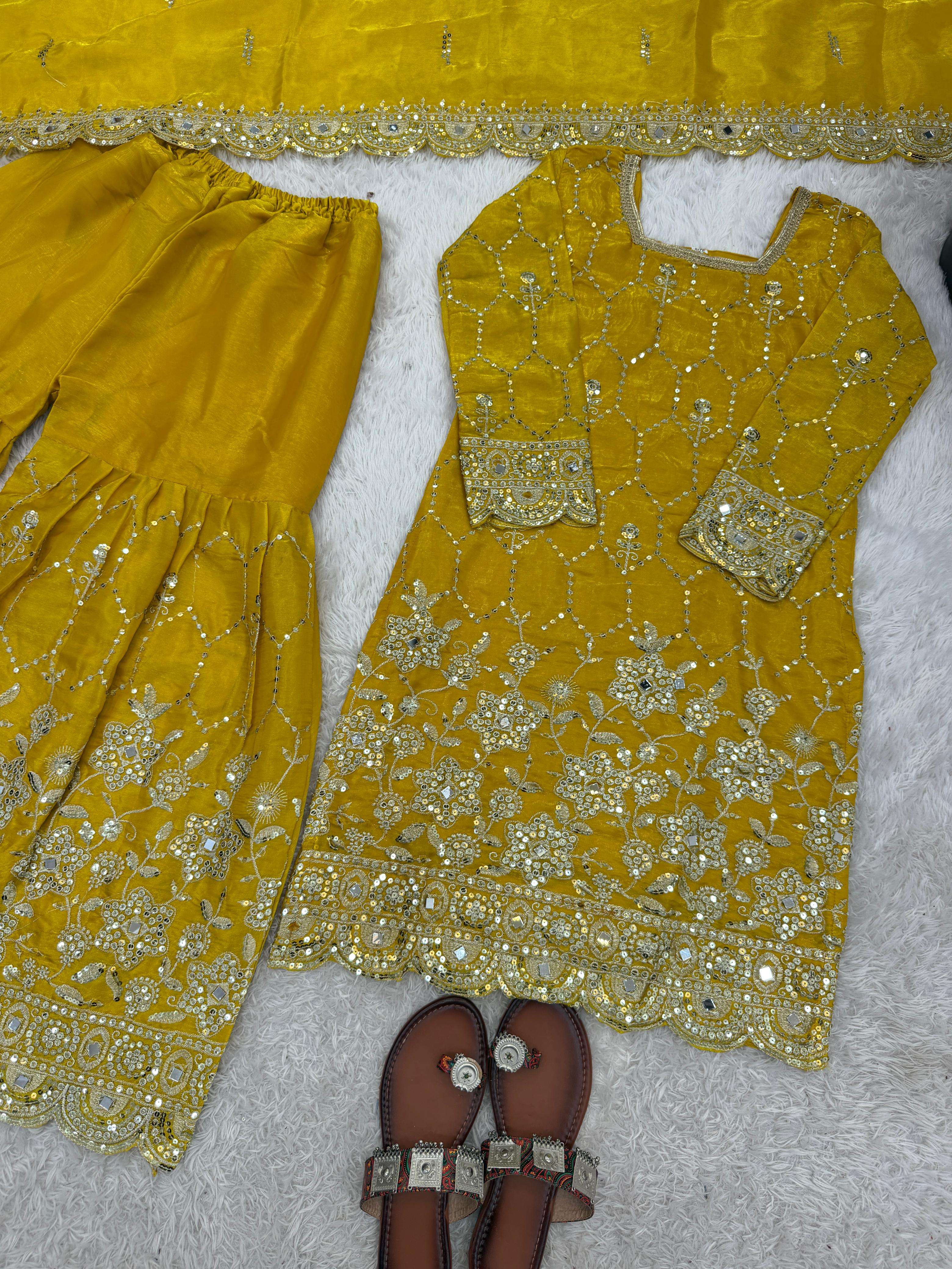 SR 1712 SILK SEQUENCE EMBROIDERY DESIGNER WORK PARTY WEAR LADIES SHARARA SUIT
