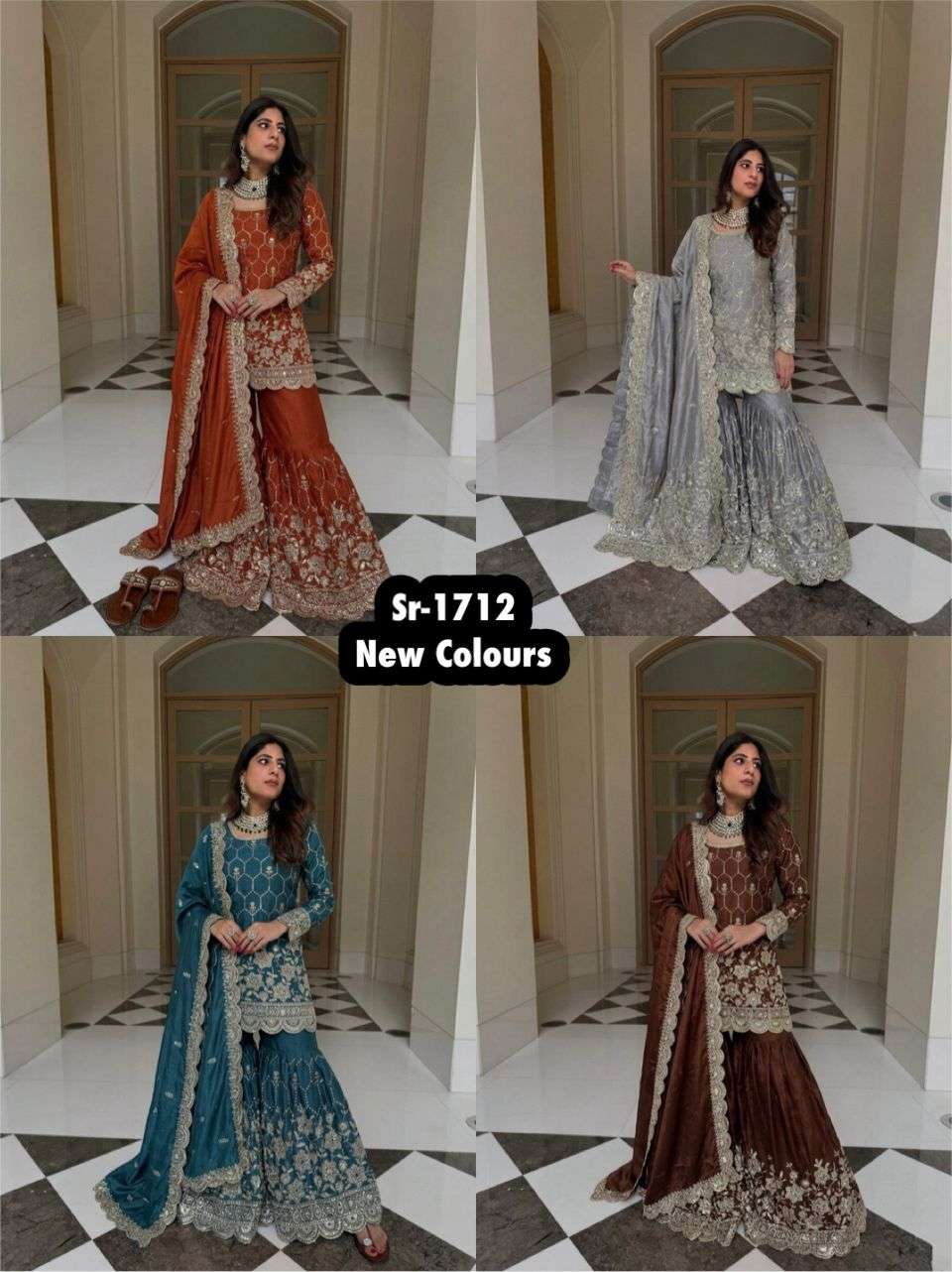 SR 1712 SILK SEQUENCE EMBROIDERY DESIGNER WORK PARTY WEAR LADIES SHARARA SUIT