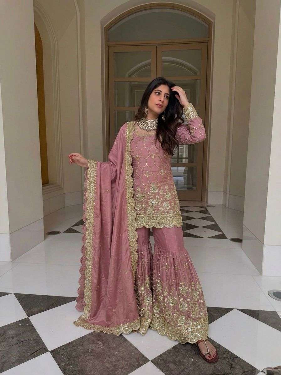 SR 1712 SILK SEQUENCE EMBROIDERY DESIGNER WORK PARTY WEAR LADIES SHARARA SUIT