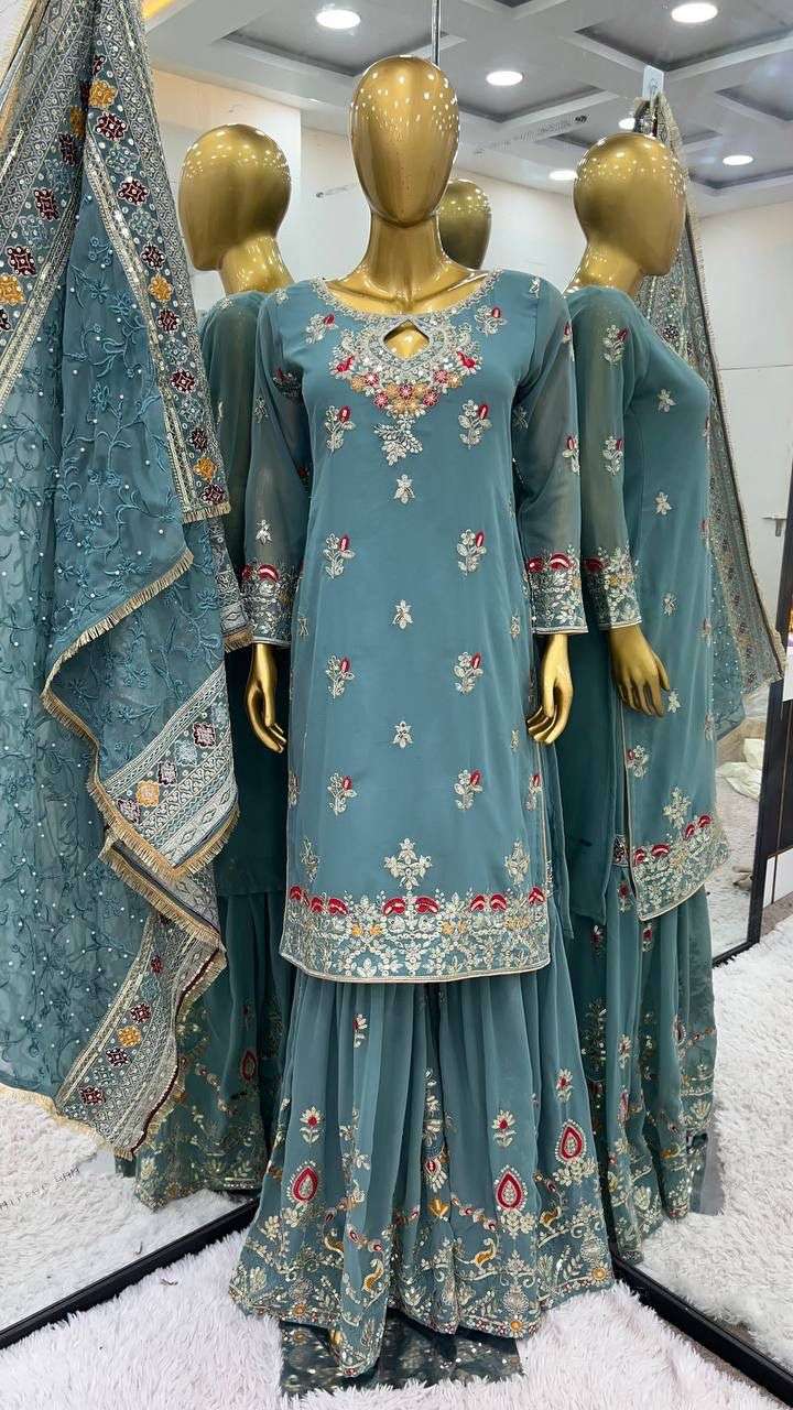 SSR 5007 GEORGETTE HEAVY DESIGNER PARTY WEAR LADIES SHARARA SUIT