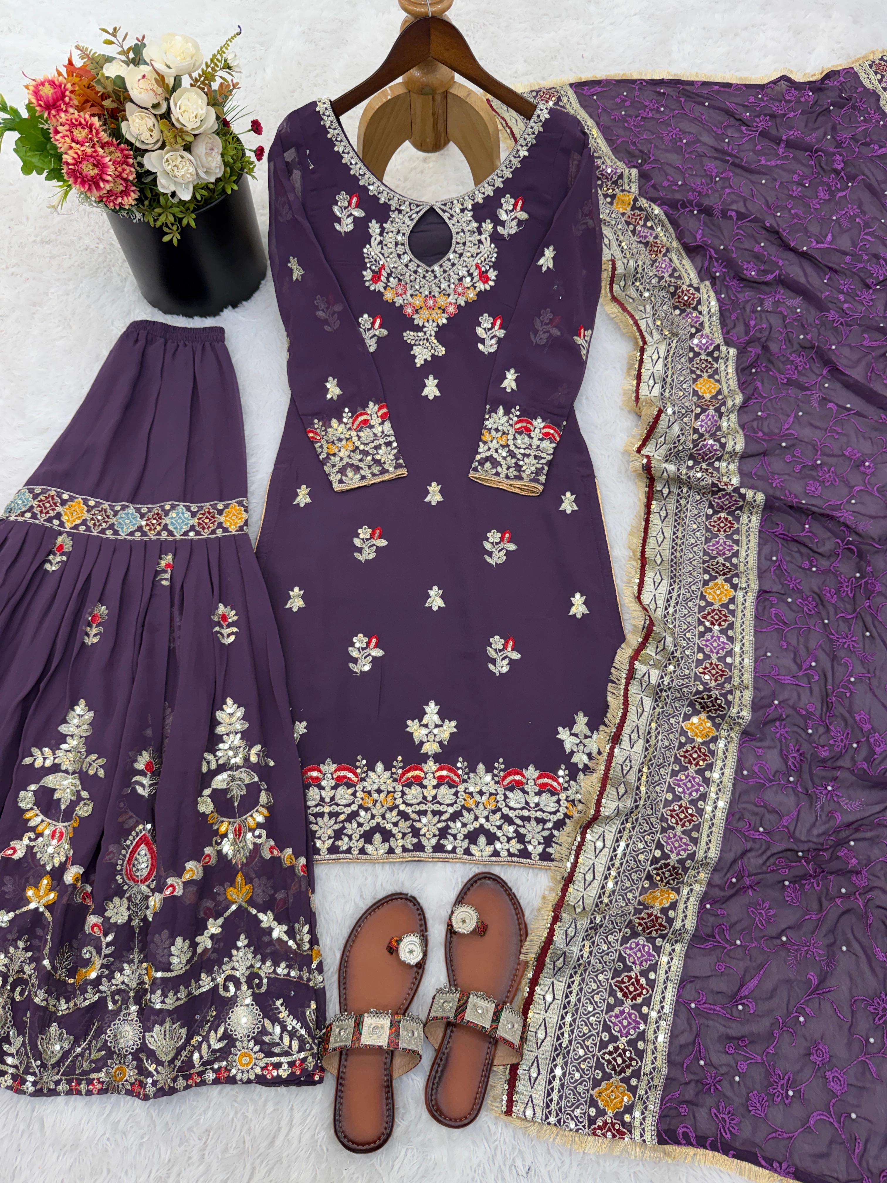 SSR 5007 GEORGETTE HEAVY DESIGNER PARTY WEAR LADIES SHARARA SUIT