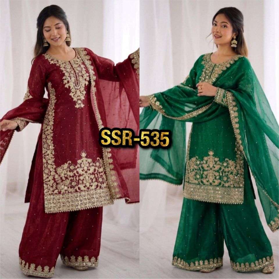 SSR 535 SILK HEAVY EMBROIDERD DESIGNER FESTIVE WEAR LADIES SUIT