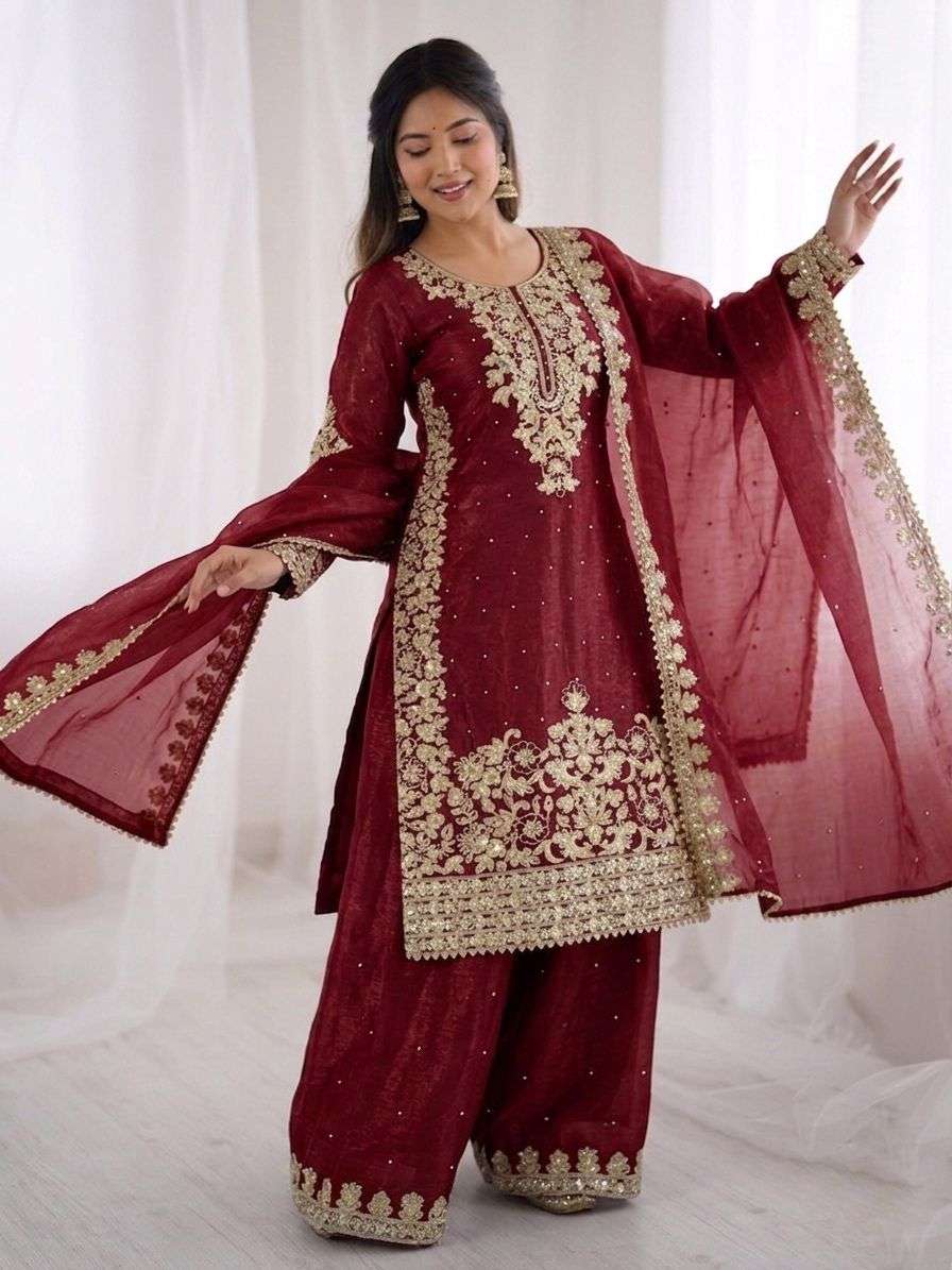 SSR 535 SILK HEAVY EMBROIDERD DESIGNER FESTIVE WEAR LADIES SUIT