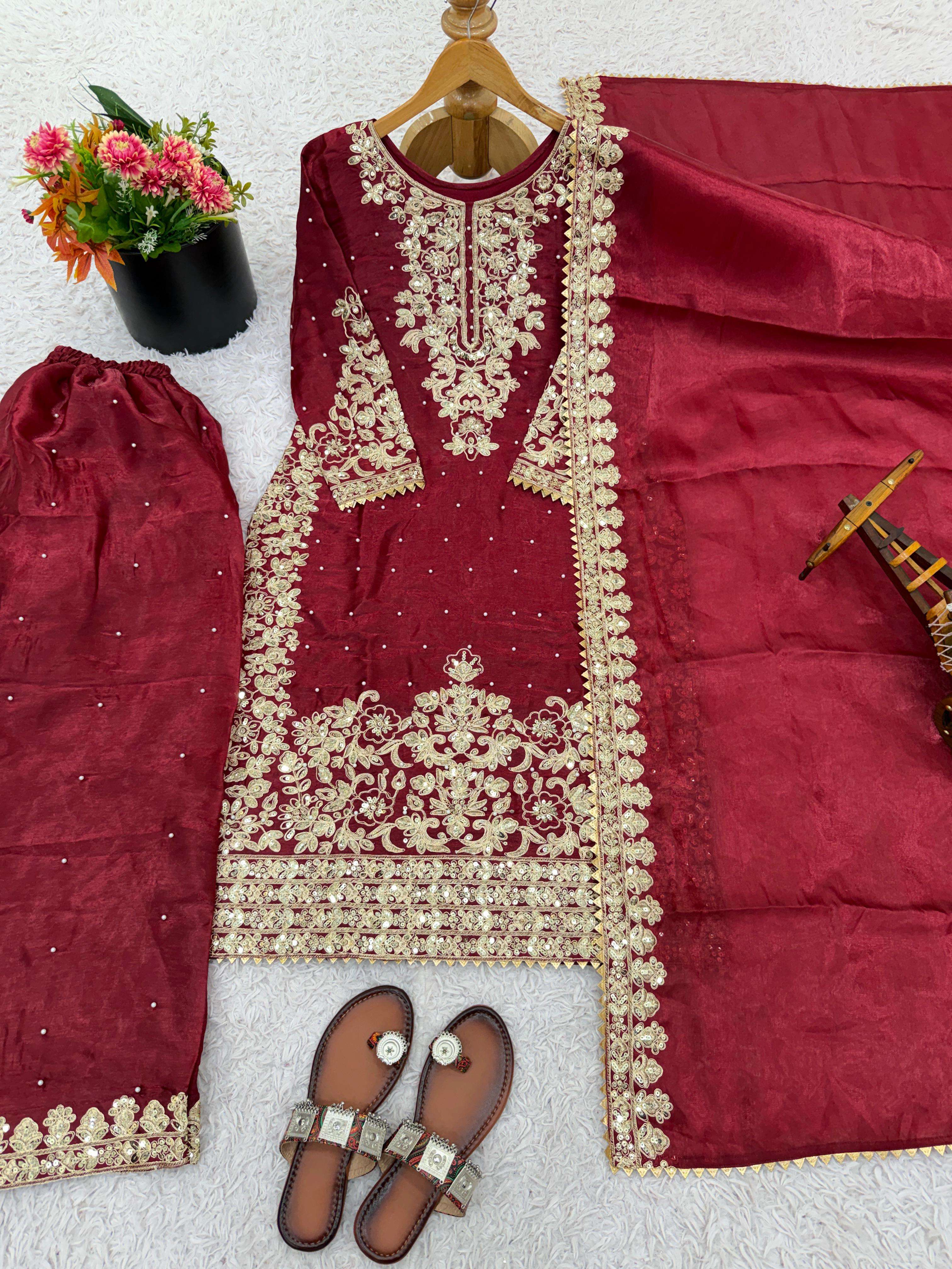 SSR 535 SILK HEAVY EMBROIDERD DESIGNER FESTIVE WEAR LADIES SUIT