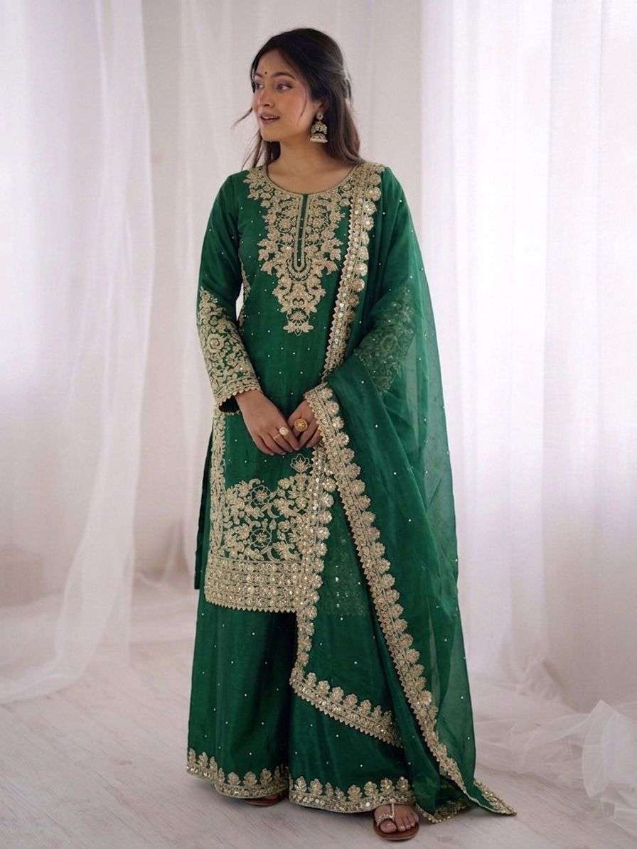 SSR 535 SILK HEAVY EMBROIDERD DESIGNER FESTIVE WEAR LADIES SUIT