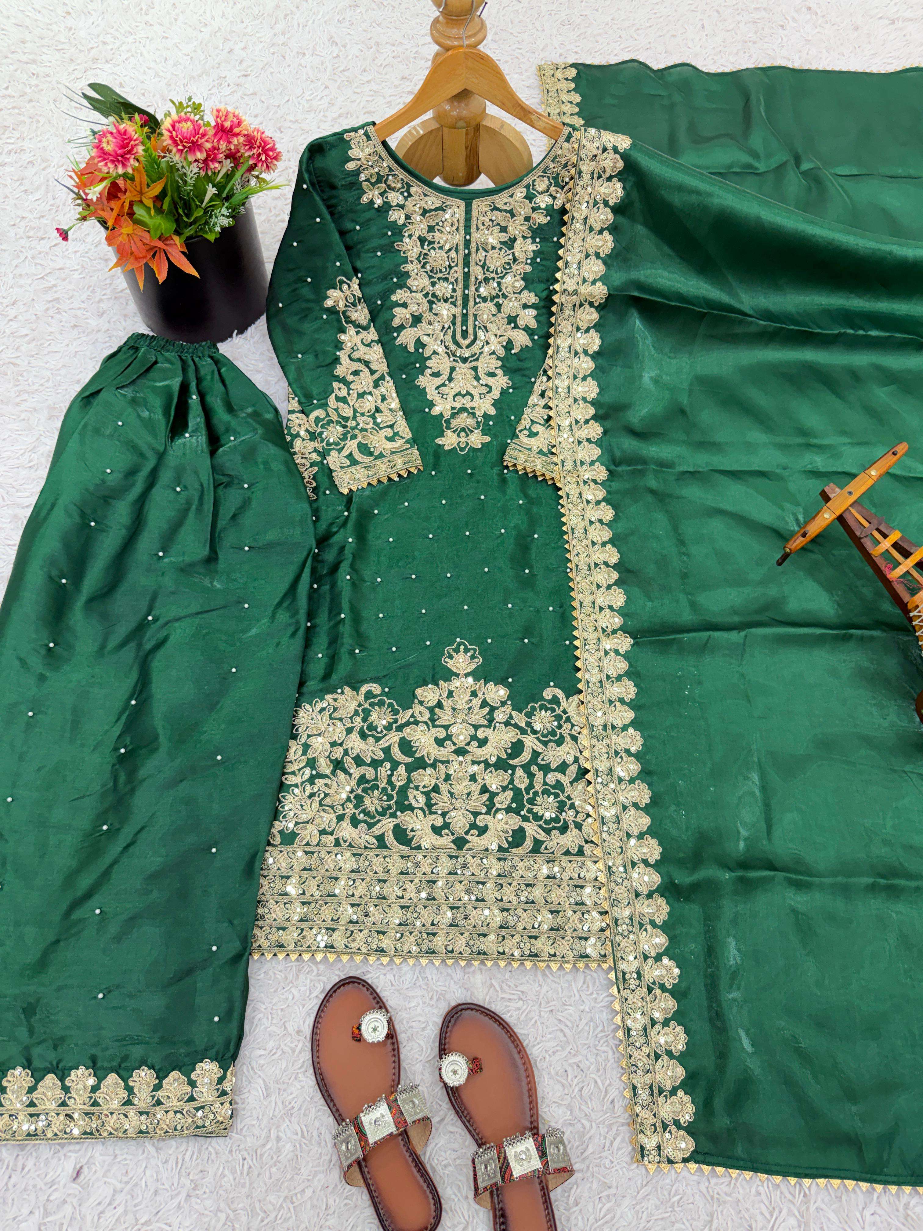 SSR 535 SILK HEAVY EMBROIDERD DESIGNER FESTIVE WEAR LADIES SUIT