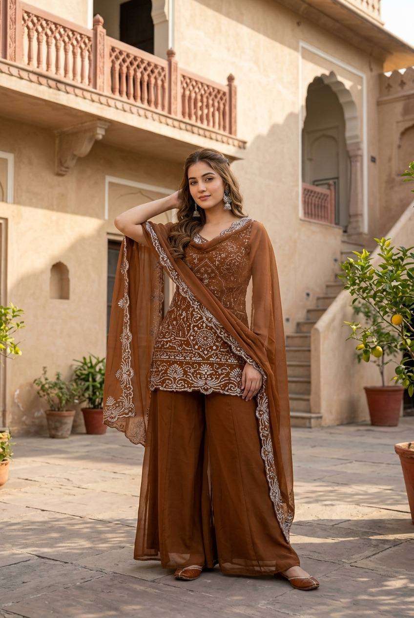 ST 203 GEORGETTE HEAVY GORGEOUS DESIGNER LOOK PARTY WEAR LADIES SUIT
