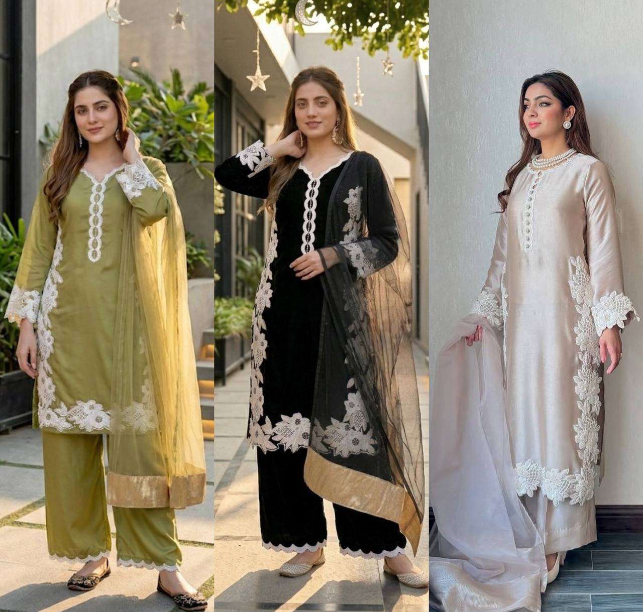 ST 213 SILK  FANCY WORK LADIES 3PCS SET COLLECTION 