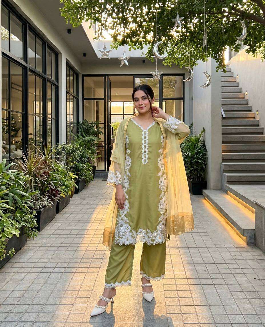 ST 213 SILK  FANCY WORK LADIES 3PCS SET COLLECTION 