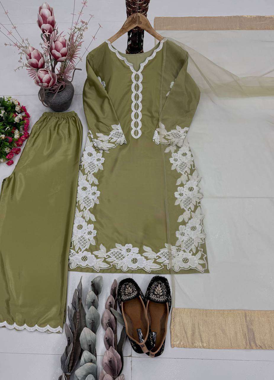 ST 213 SILK  FANCY WORK LADIES 3PCS SET COLLECTION 