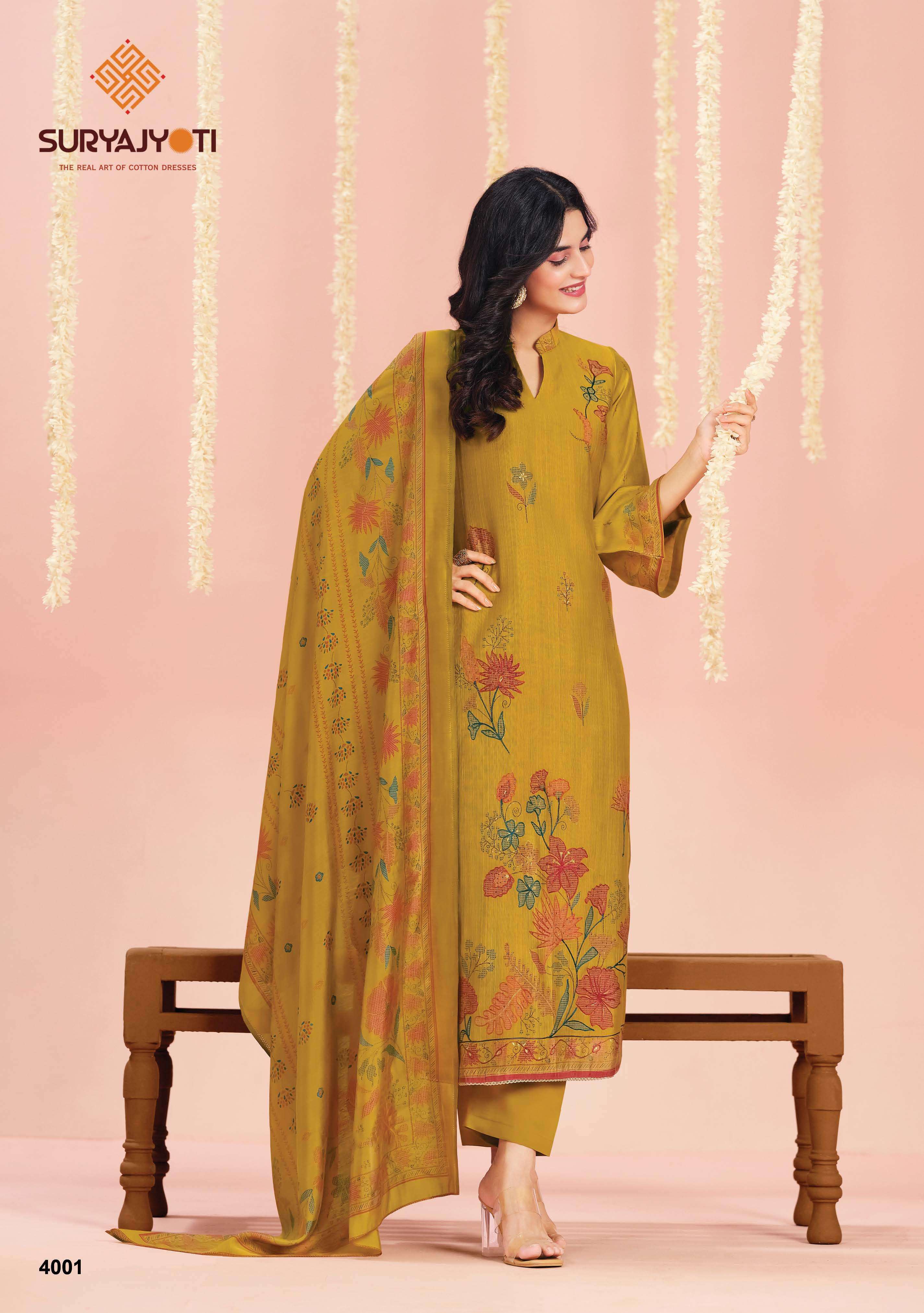 SURYAJYOTI CHIKIRI VOL 4 SILK PRINT WITH FANCY WORK SUIT