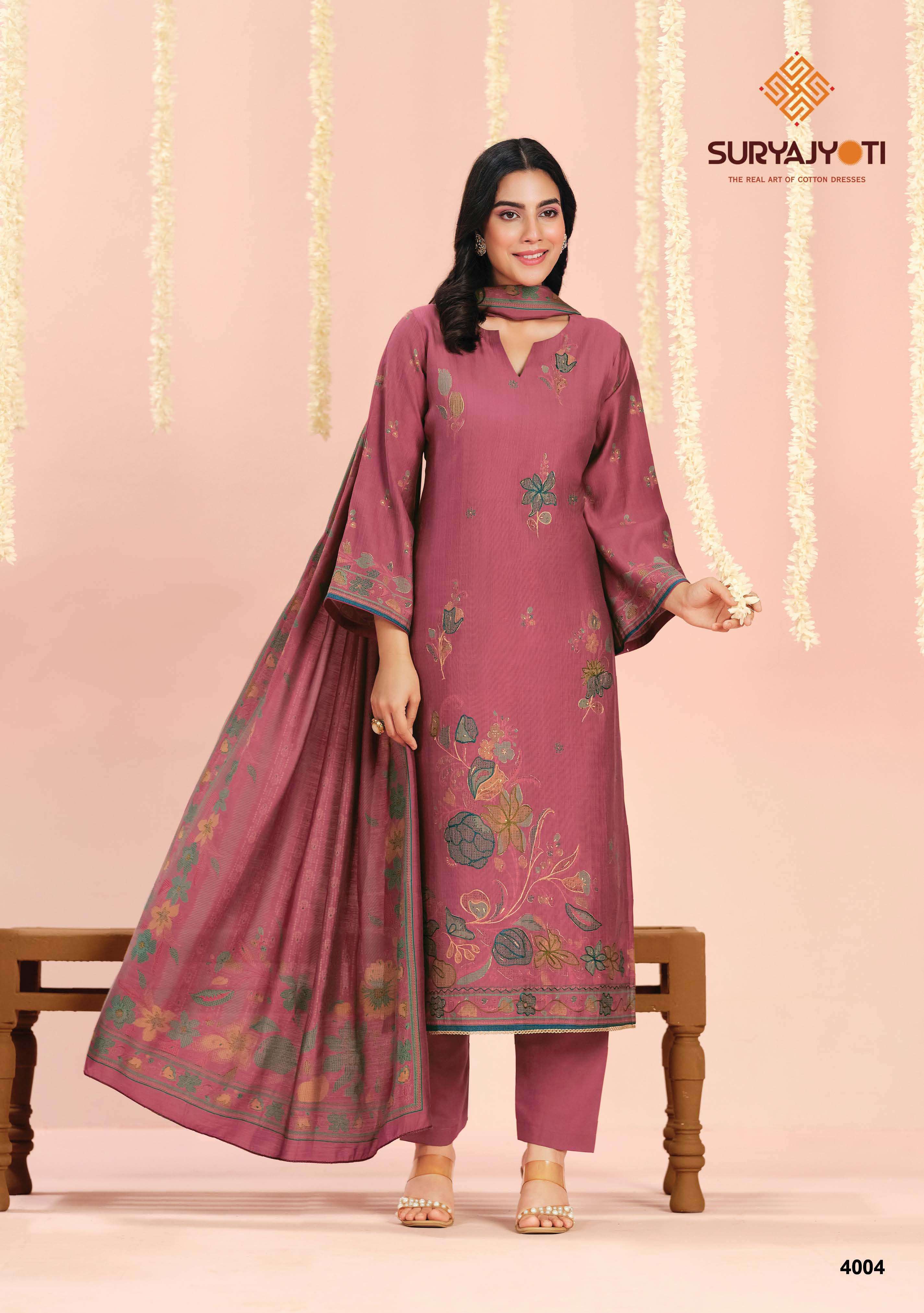 SURYAJYOTI CHIKIRI VOL 4 SILK PRINT WITH FANCY WORK SUIT