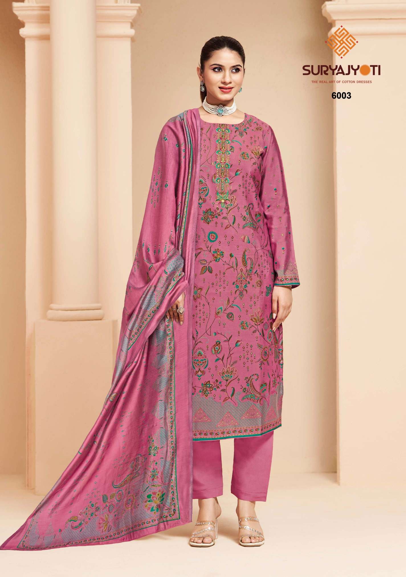  SURYAJYOTI KAJAL VOL 6 MODAL SILK PRINT FABRIC FANCY WORKS LADIES SUIT