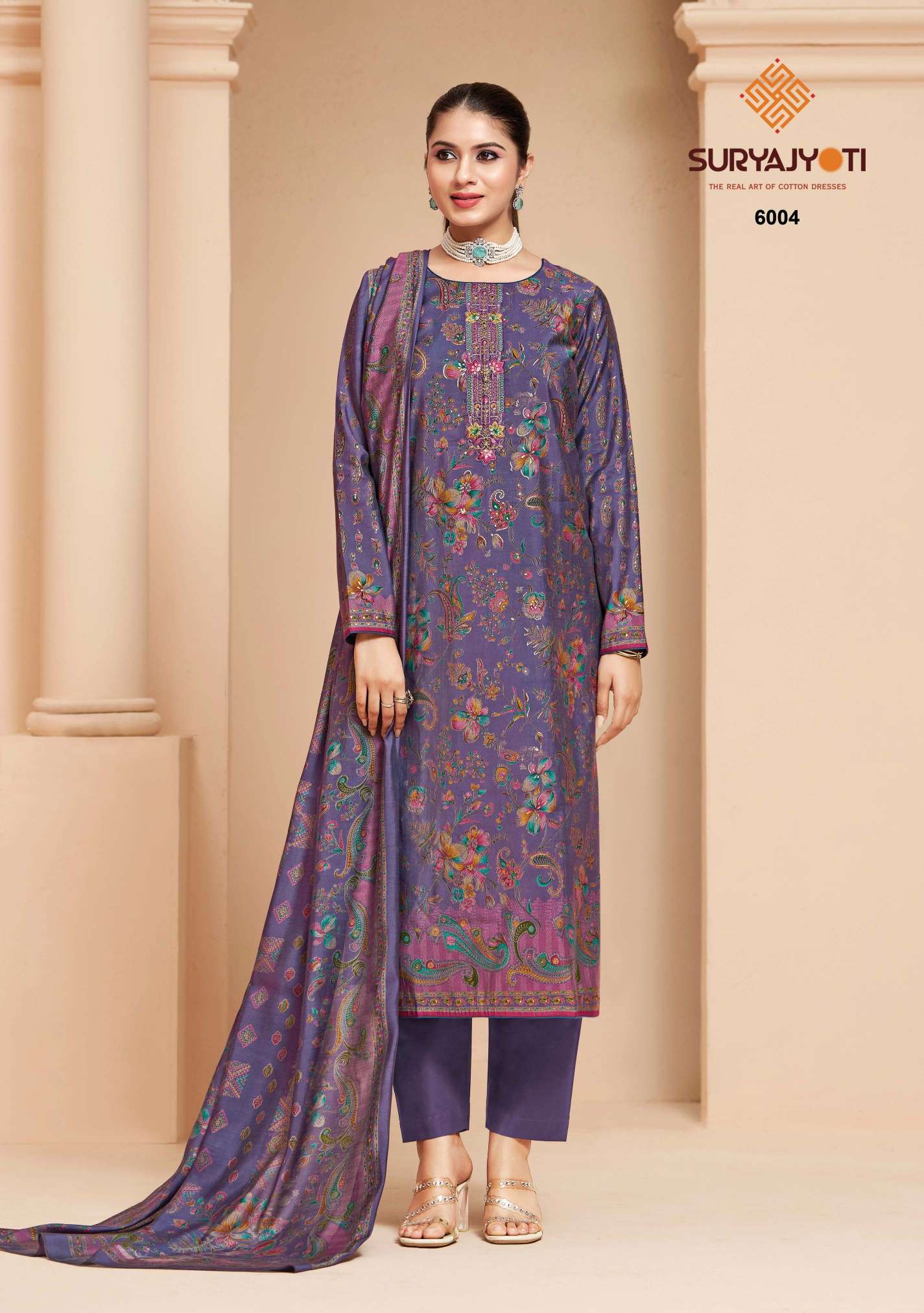  SURYAJYOTI KAJAL VOL 6 MODAL SILK PRINT FABRIC FANCY WORKS LADIES SUIT