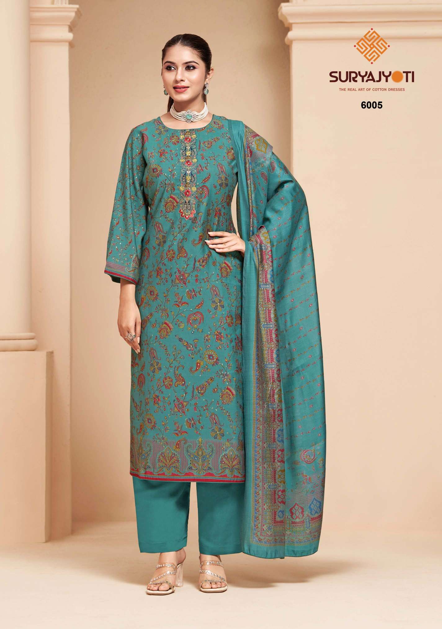  SURYAJYOTI KAJAL VOL 6 MODAL SILK PRINT FABRIC FANCY WORKS LADIES SUIT