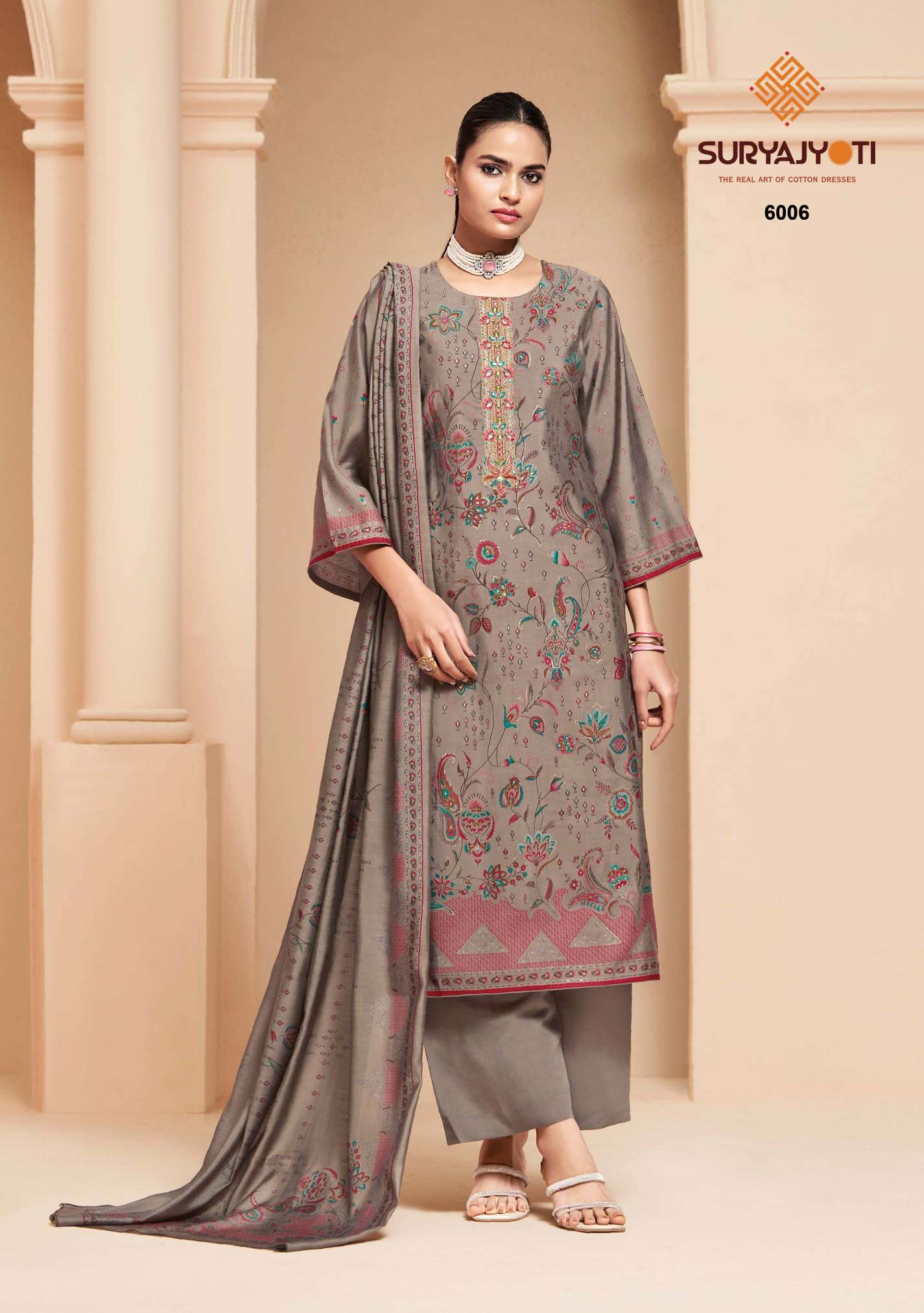 SURYAJYOTI KAJAL VOL 6 MODAL SILK PRINT FABRIC FANCY WORKS LADIES SUIT