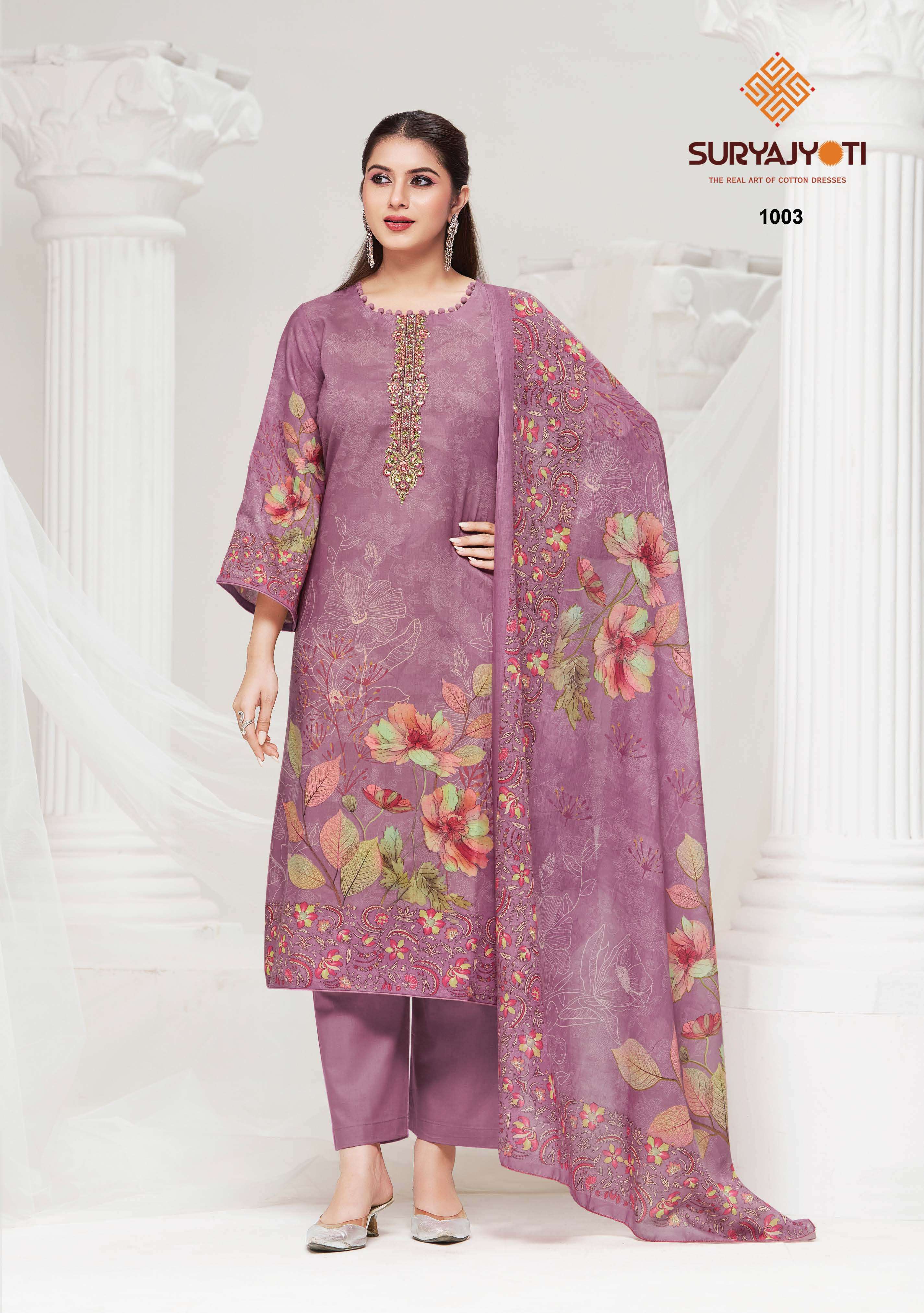 SURYAJYOTI NAZAKAT VOL 1 COTTON PRINT WITH FANCY WORK SUIT