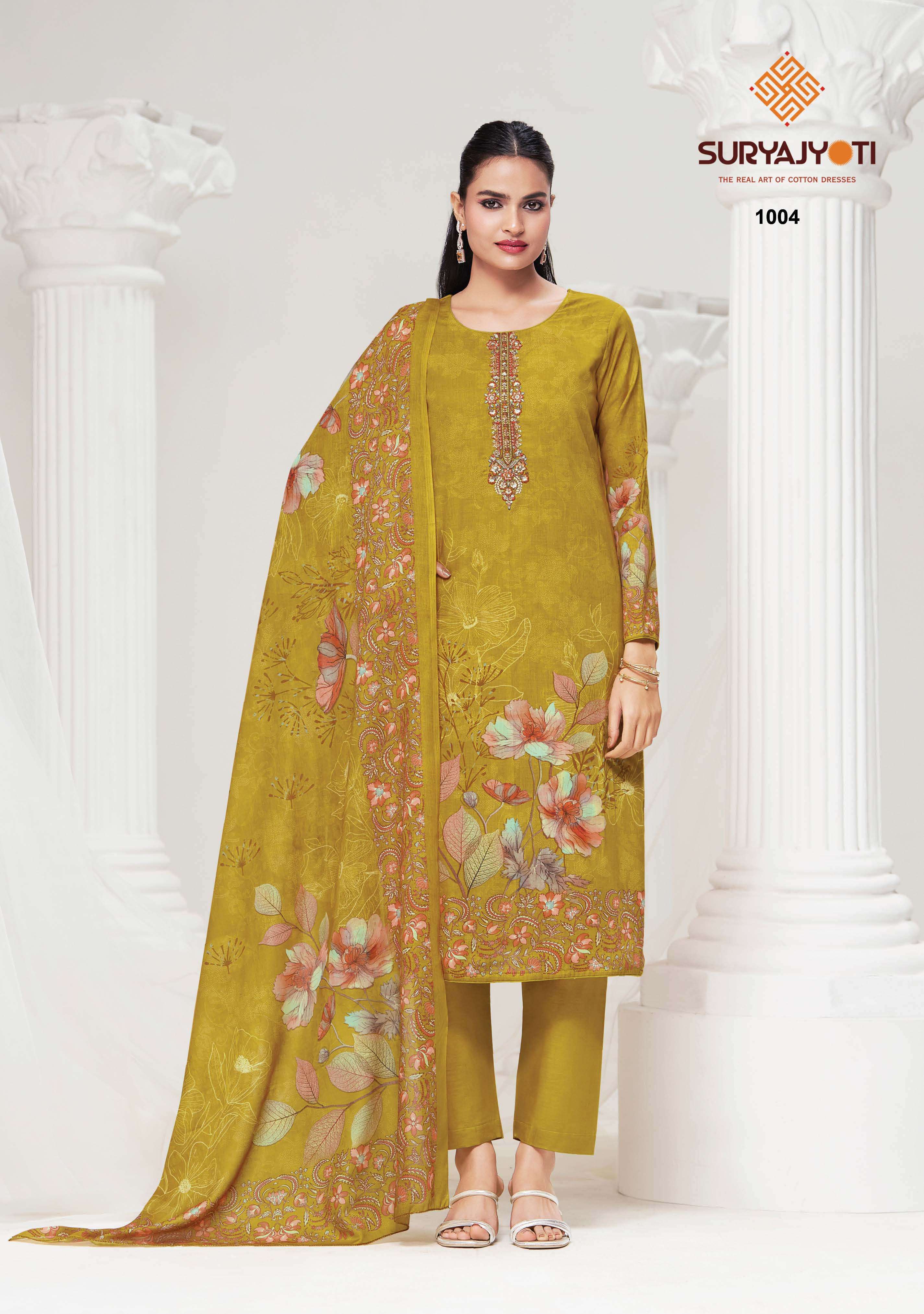 SURYAJYOTI NAZAKAT VOL 1 COTTON PRINT WITH FANCY WORK SUIT
