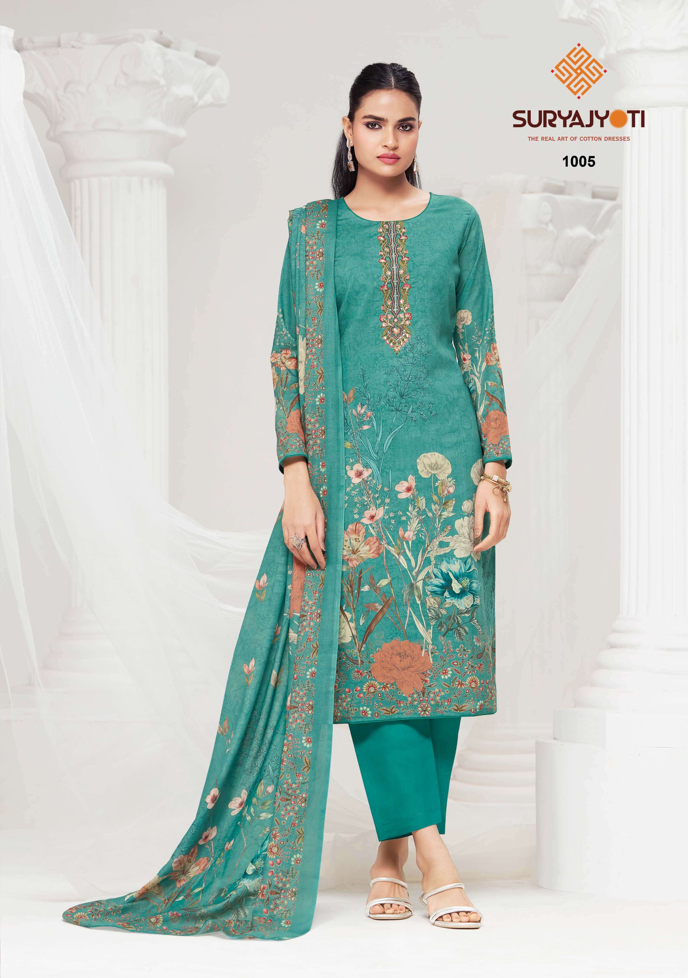 SURYAJYOTI NAZAKAT VOL 1 COTTON PRINT WITH FANCY WORK SUIT