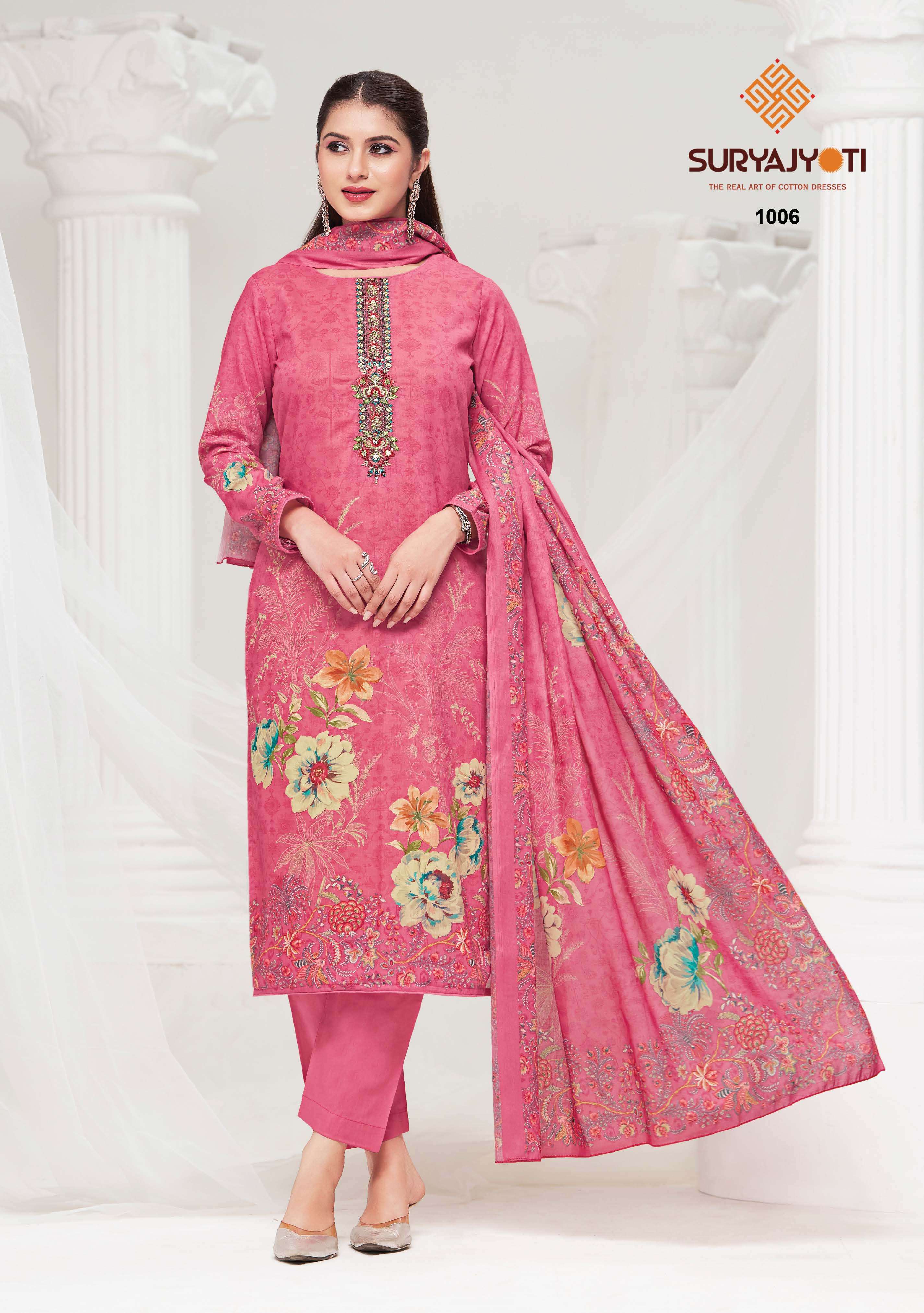 SURYAJYOTI NAZAKAT VOL 1 COTTON PRINT WITH FANCY WORK SUIT