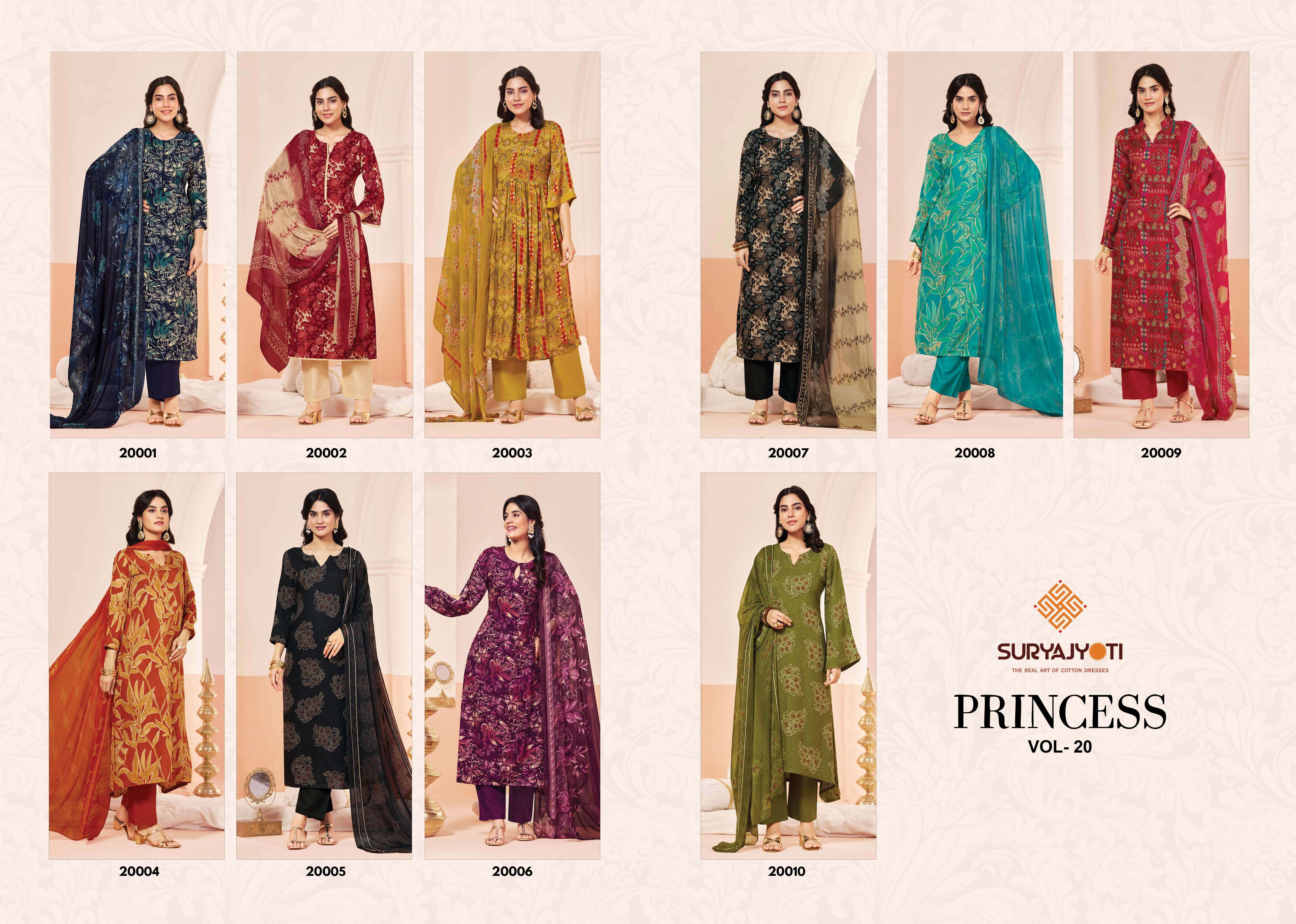 SURYAJYOTI PRINCESS VOL 20  RAYON PRINTS UNSTITCH LADIES SUIT
