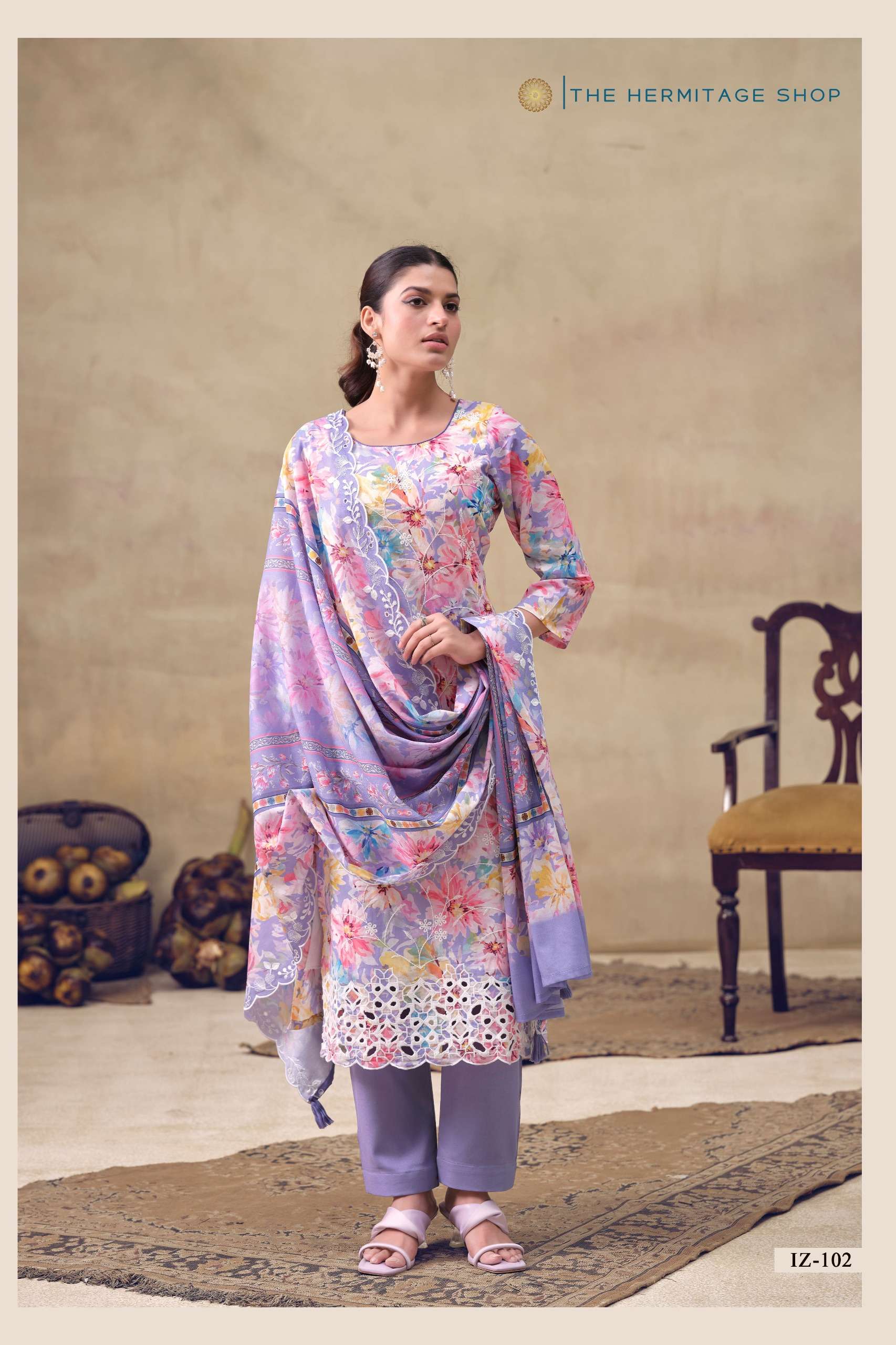 THE HERMITAGE SHOP IZNIK LAWN COTTON CHIKANKARI EMBROIDERY WORK SUIT