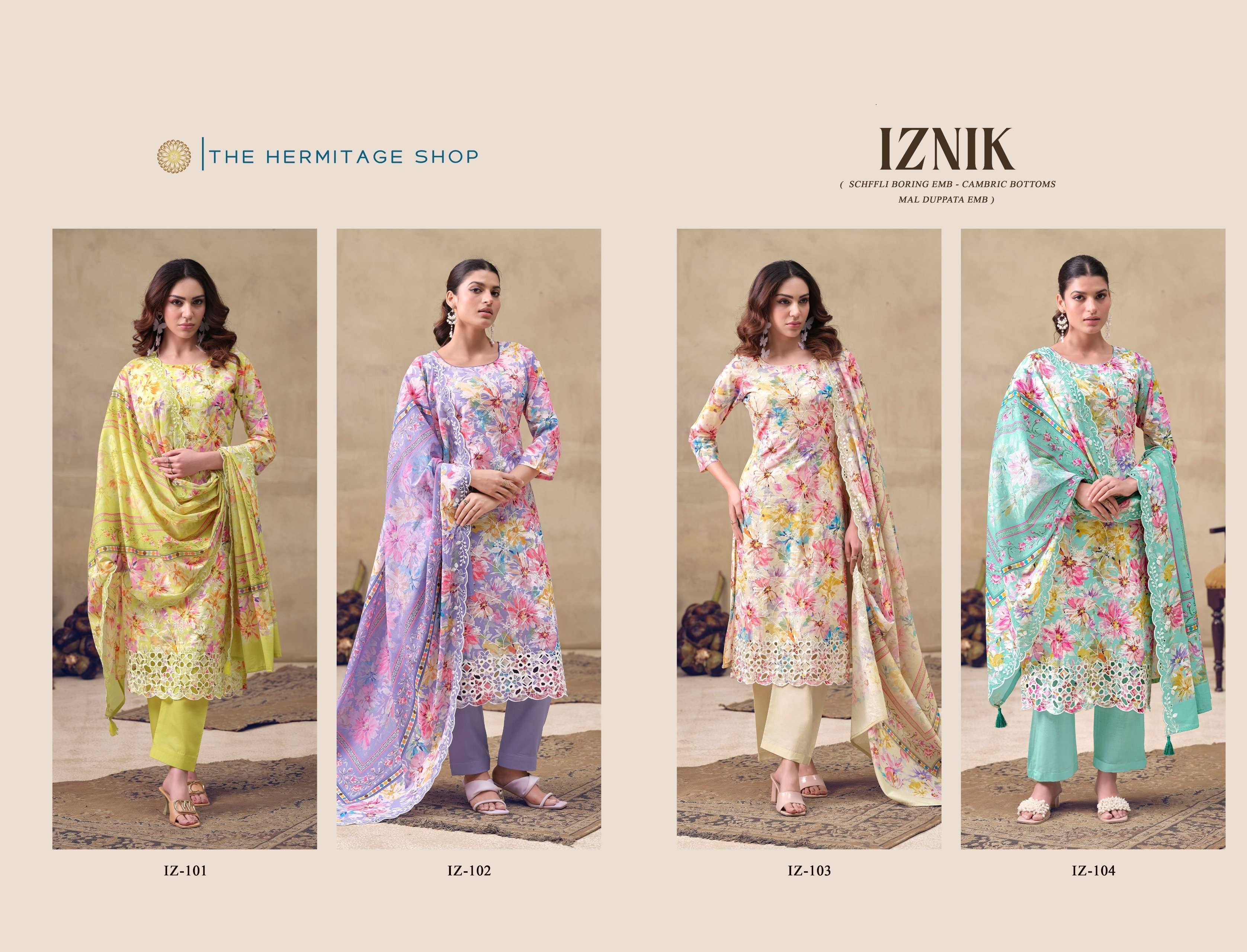 THE HERMITAGE SHOP IZNIK LAWN COTTON CHIKANKARI EMBROIDERY WORK SUIT