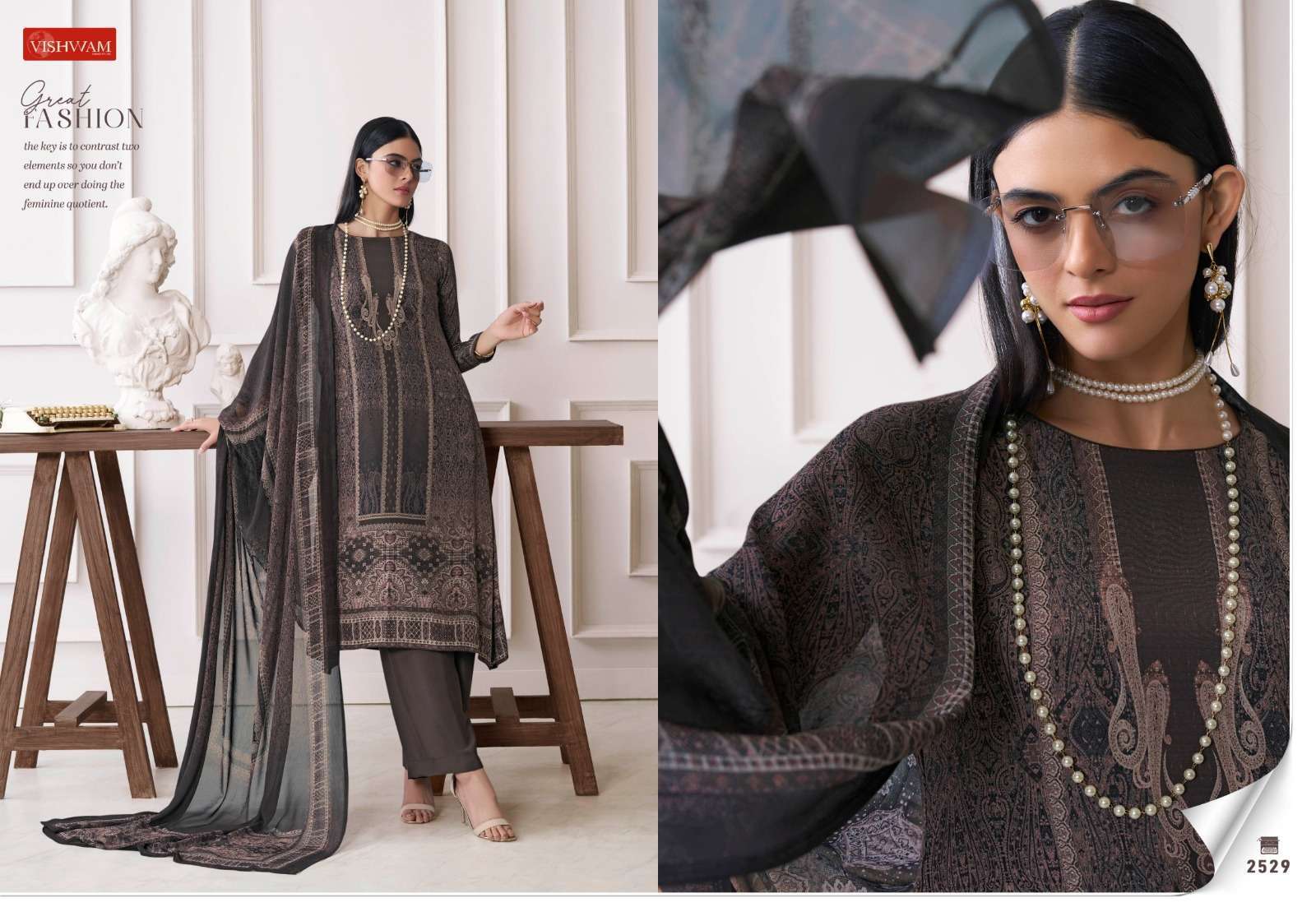 VISHWAM FABRICS CAFE LATTE VOL 23 CREPE DIGITAL PRINTED SUIT