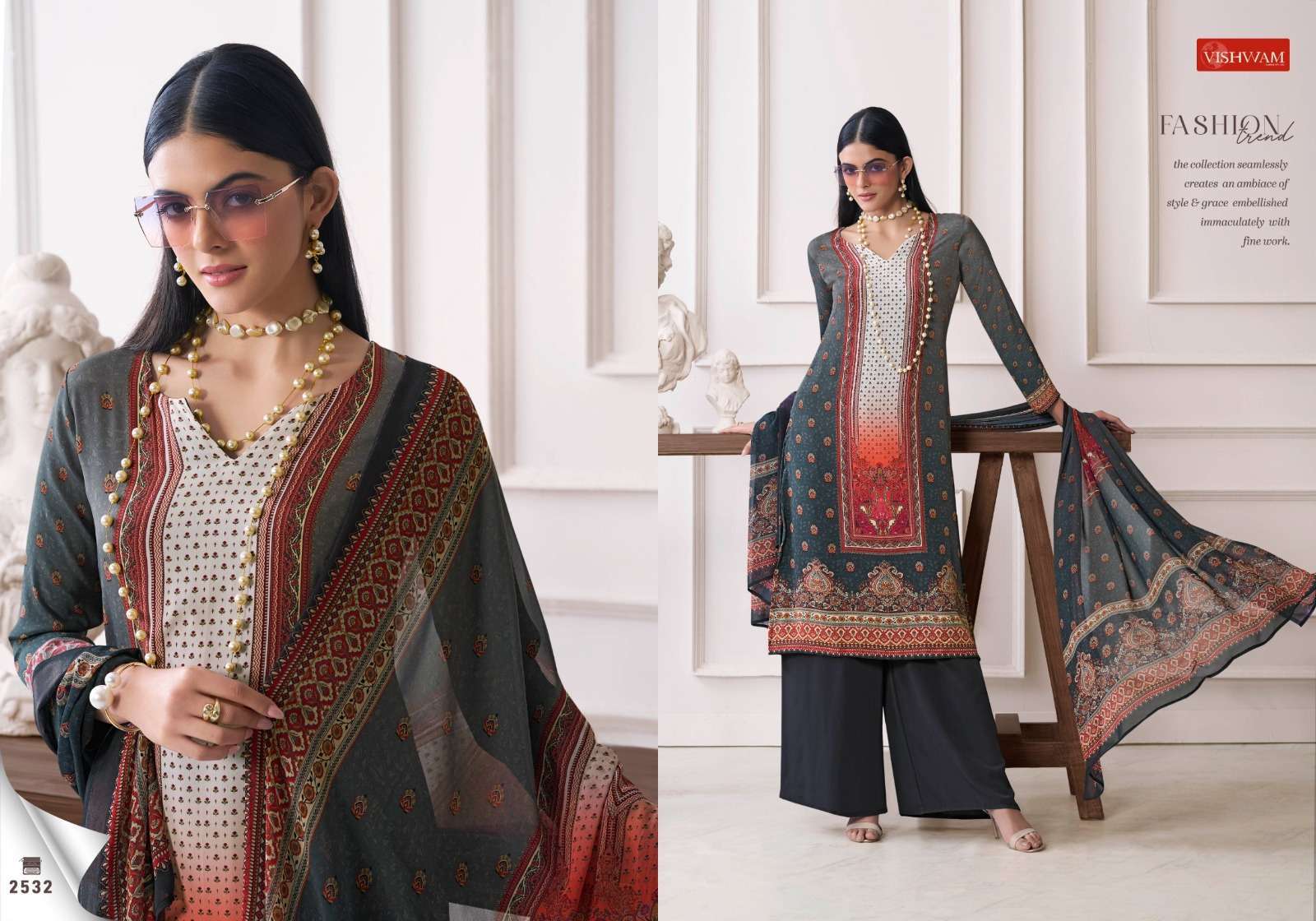 VISHWAM FABRICS CAFE LATTE VOL 23 CREPE DIGITAL PRINTED SUIT