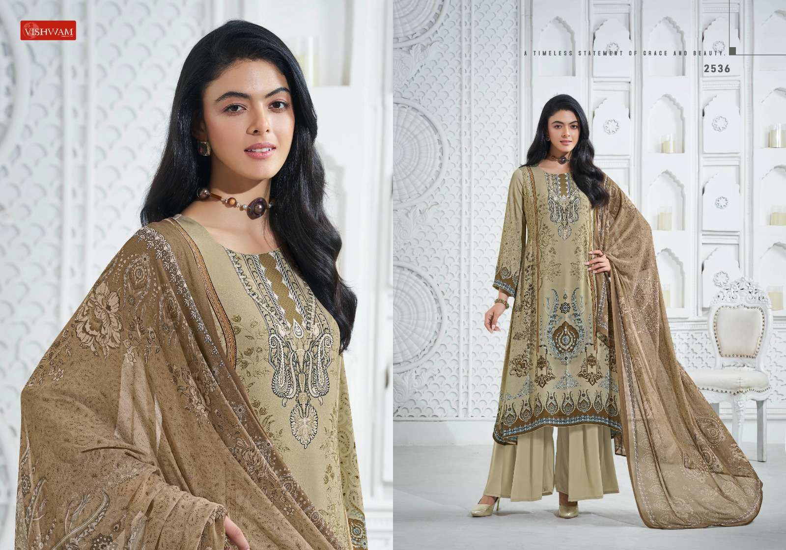 VISHWAM FABRICS CAFE LATTE VOL 24 CREPE DIGITAL PRINTED SUIT
