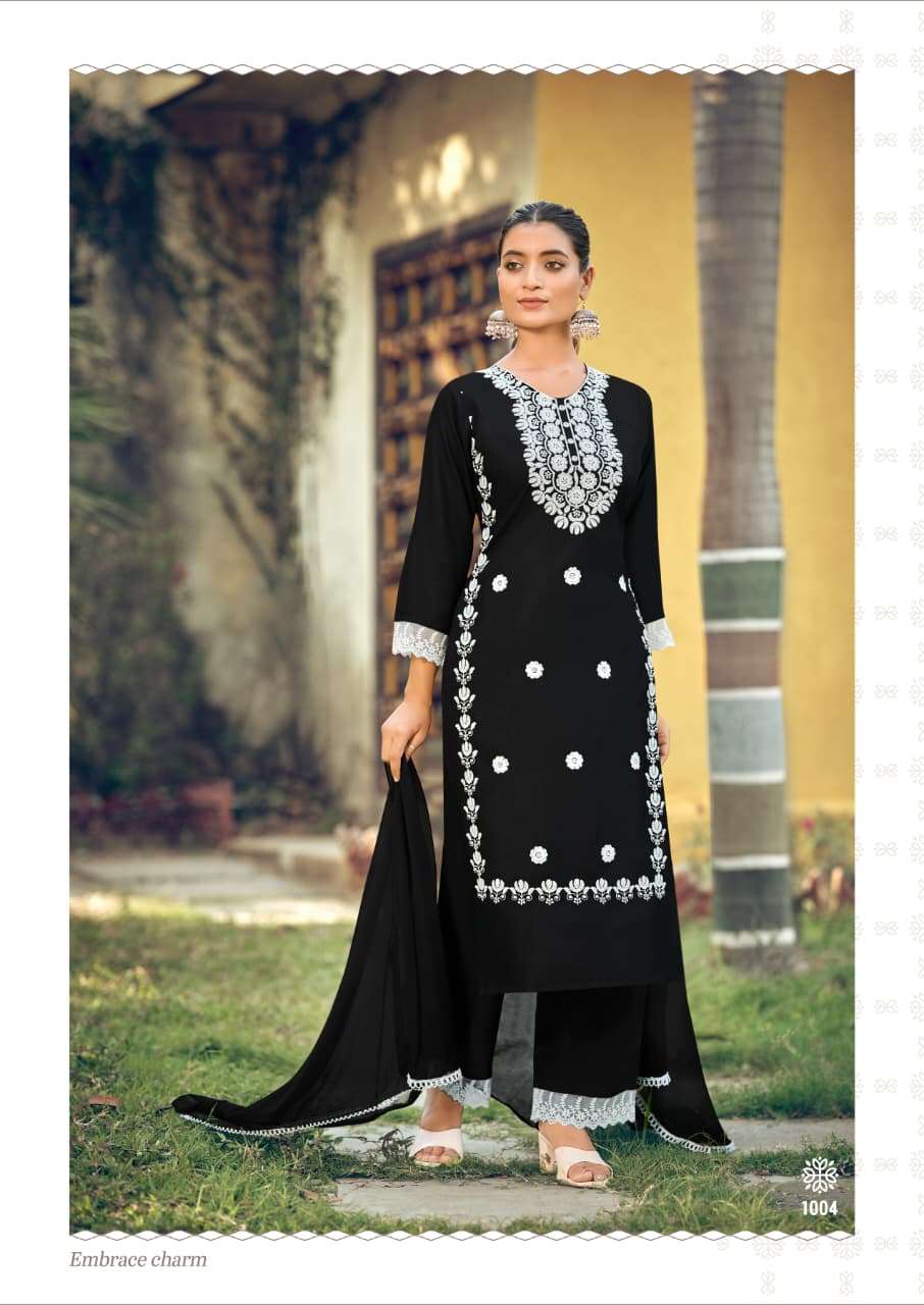 WOODEE WHITE LOTUS VOL 3 RAYON FANCY EMBROIDERIES WORK LADIES 3PIECE SET COLLECTION 