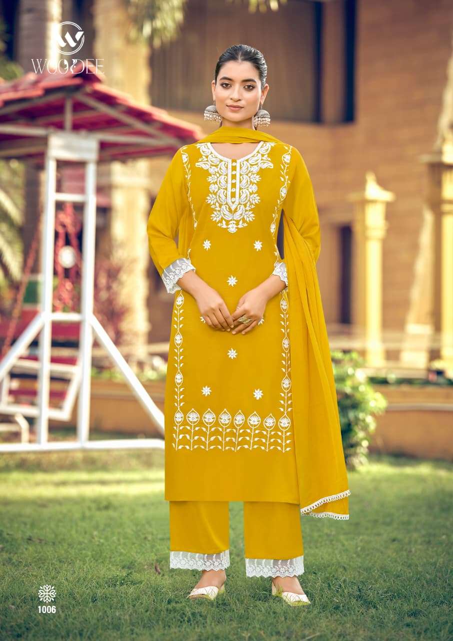 WOODEE WHITE LOTUS VOL 3 RAYON FANCY EMBROIDERIES WORK LADIES 3PIECE SET COLLECTION 