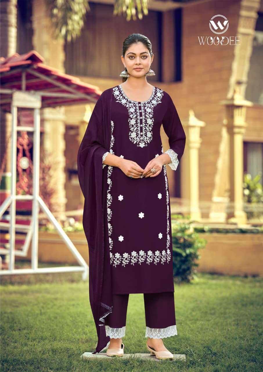 WOODEE WHITE LOTUS VOL 3 RAYON FANCY EMBROIDERIES WORK LADIES 3PIECE SET COLLECTION 
