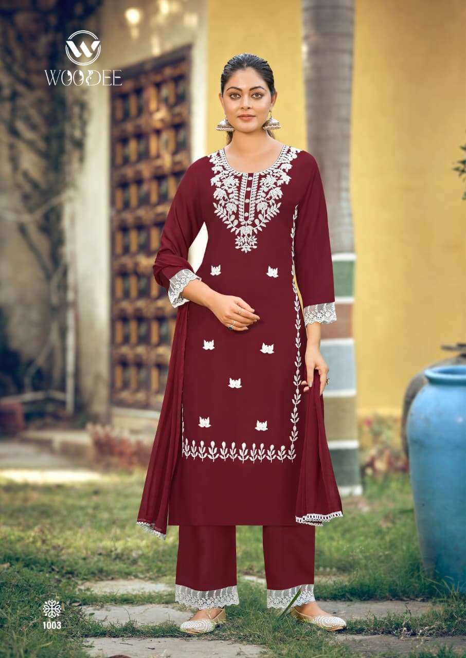 WOODEE WHITE LOTUS VOL 3 RAYON FANCY EMBROIDERIES WORK LADIES 3PIECE SET COLLECTION 