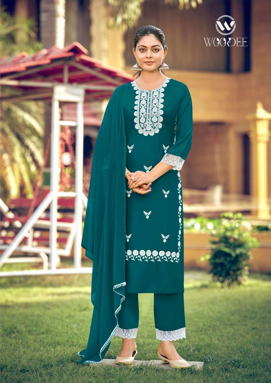 WOODEE WHITE LOTUS VOL 3 RAYON FANCY EMBROIDERIES WORK LADIES 3PIECE SET COLLECTION 