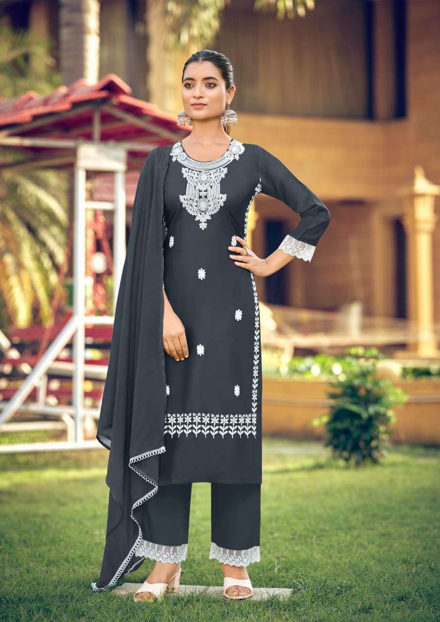 WOODEE WHITE LOTUS VOL 3 RAYON FANCY EMBROIDERIES WORK LADIES 3PIECE SET COLLECTION 