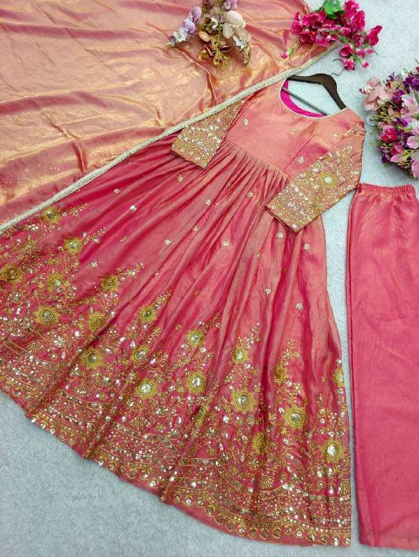 WW 8066 SILK SEQUENCE EMBROIDERY DESIGNER WORK ANARKALI GOWN STYLE LADIES SUIT