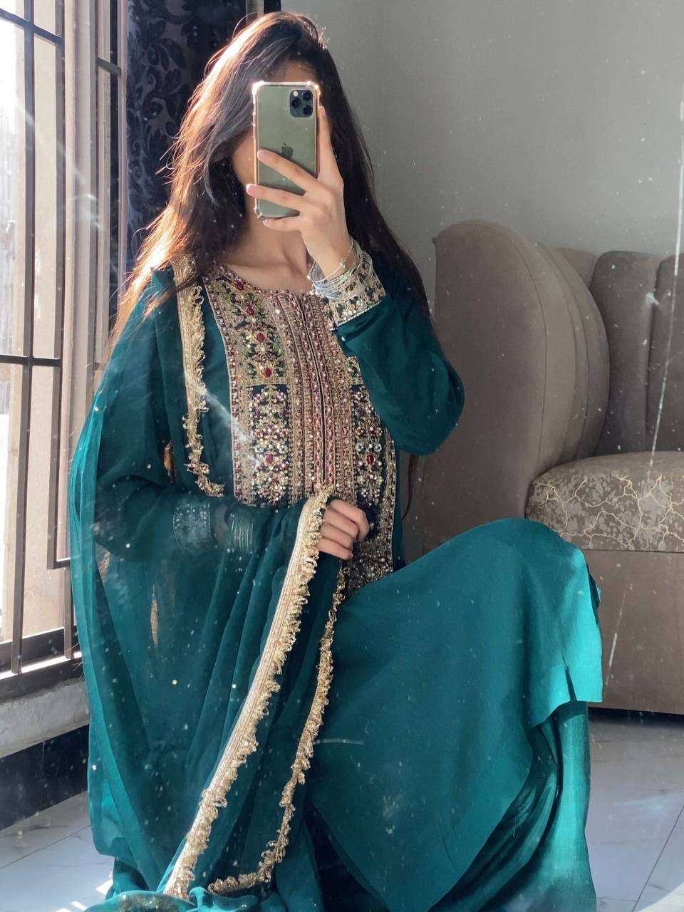 ZC 8021 GEORGETTE DESIGNER PARTY WEAR LADIES TOP PLAZZO AND DUPATTA SET 