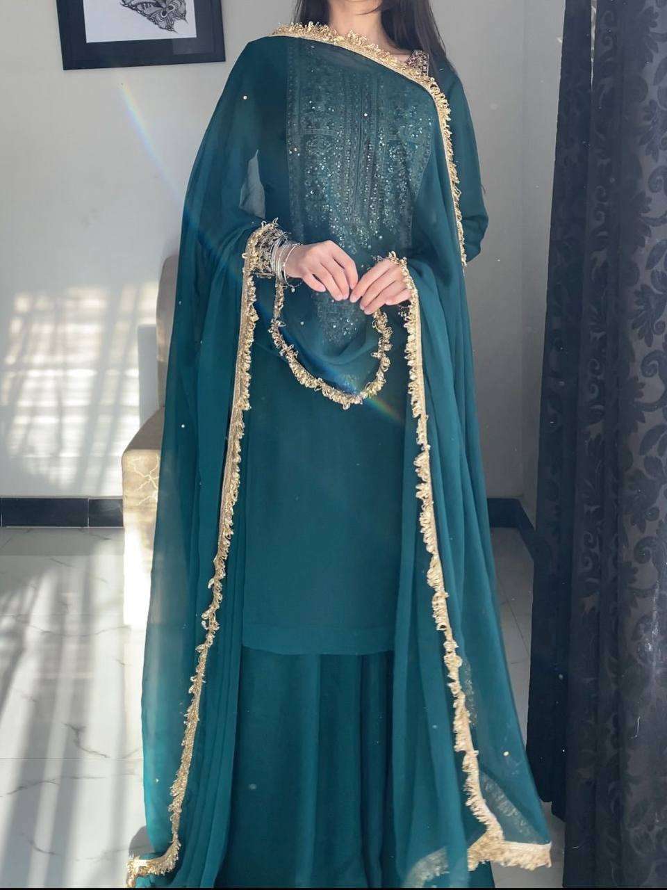 ZC 8021 GEORGETTE DESIGNER PARTY WEAR LADIES TOP PLAZZO AND DUPATTA SET 