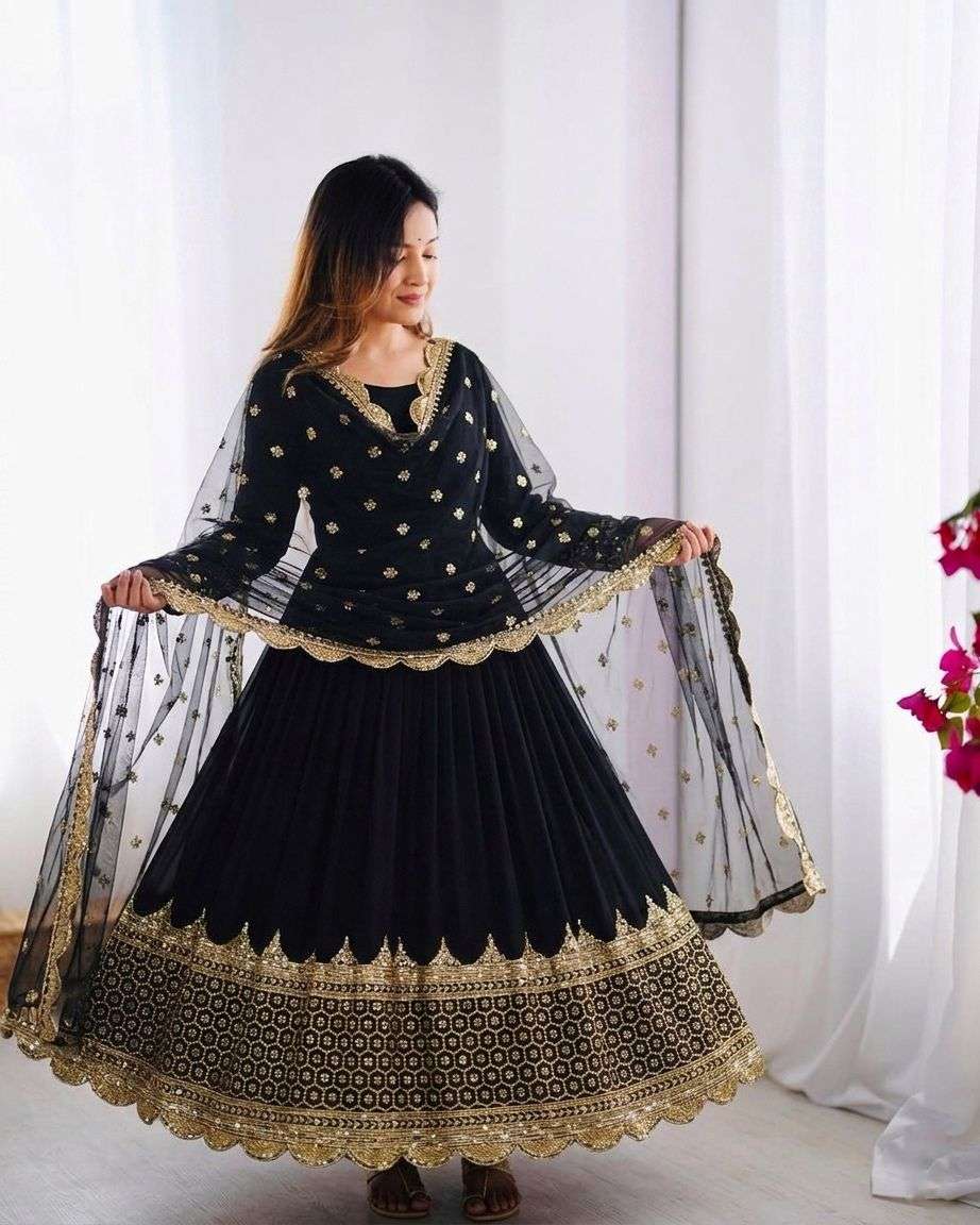 ZF 194 GEORGETTE SEQUENCE DESIGNER PARTY WEAR LADIES ANARKALI GOWN WITH DUPATTA SET 