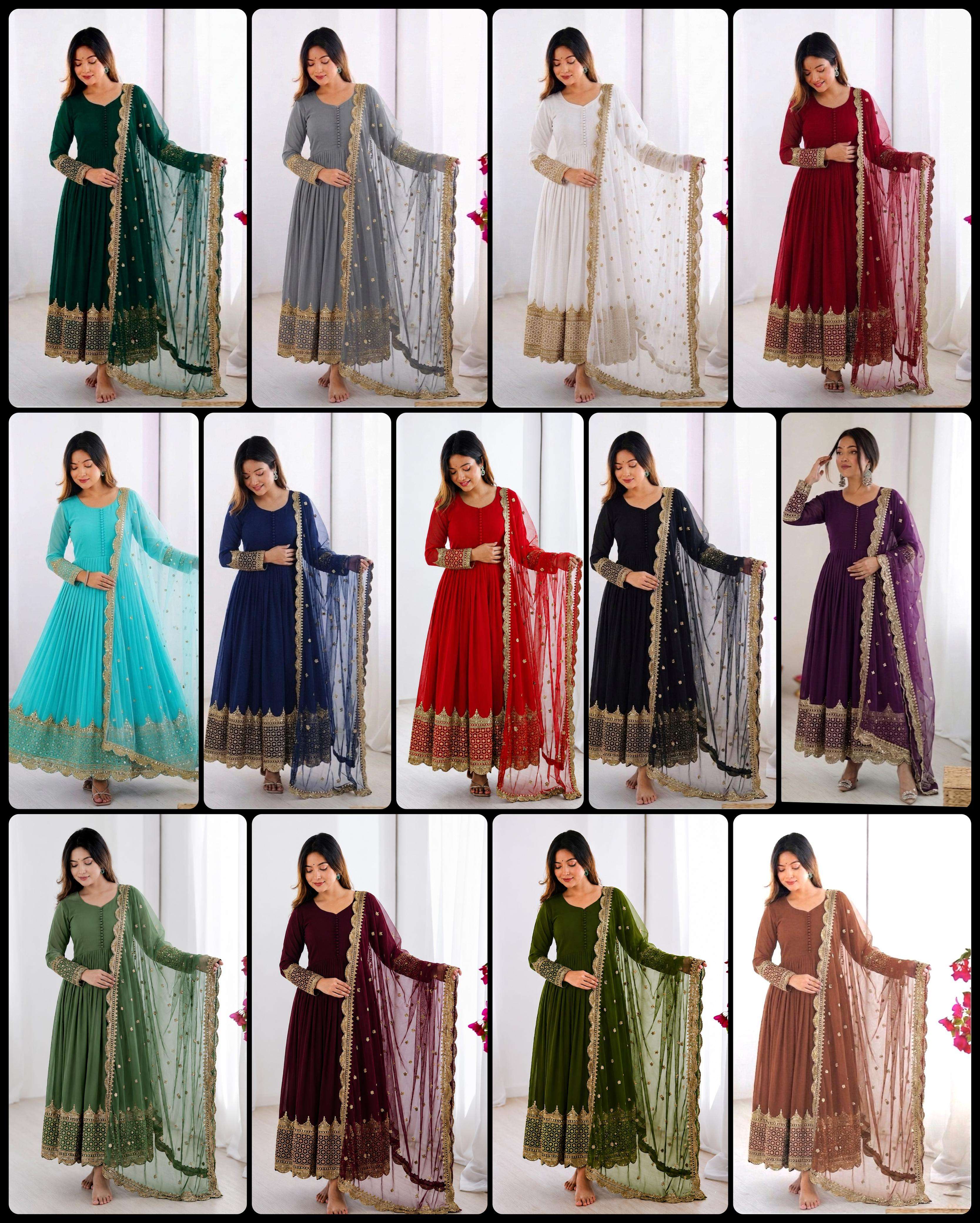 ZF 194 GEORGETTE SEQUENCE DESIGNER PARTY WEAR LADIES ANARKALI GOWN WITH DUPATTA SET 