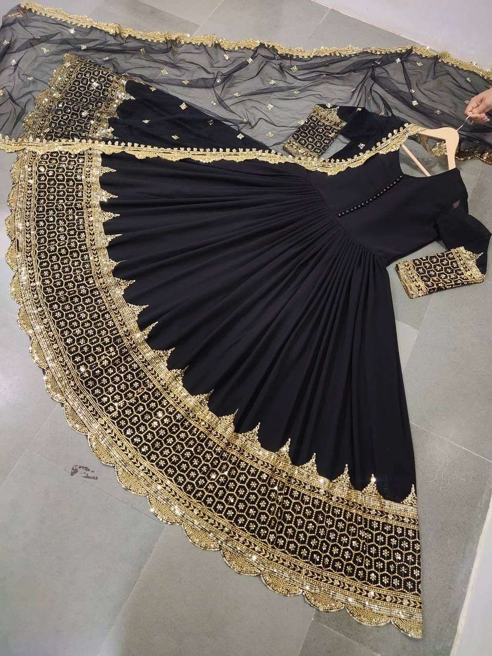 ZF 194 GEORGETTE SEQUENCE DESIGNER PARTY WEAR LADIES ANARKALI GOWN WITH DUPATTA SET 