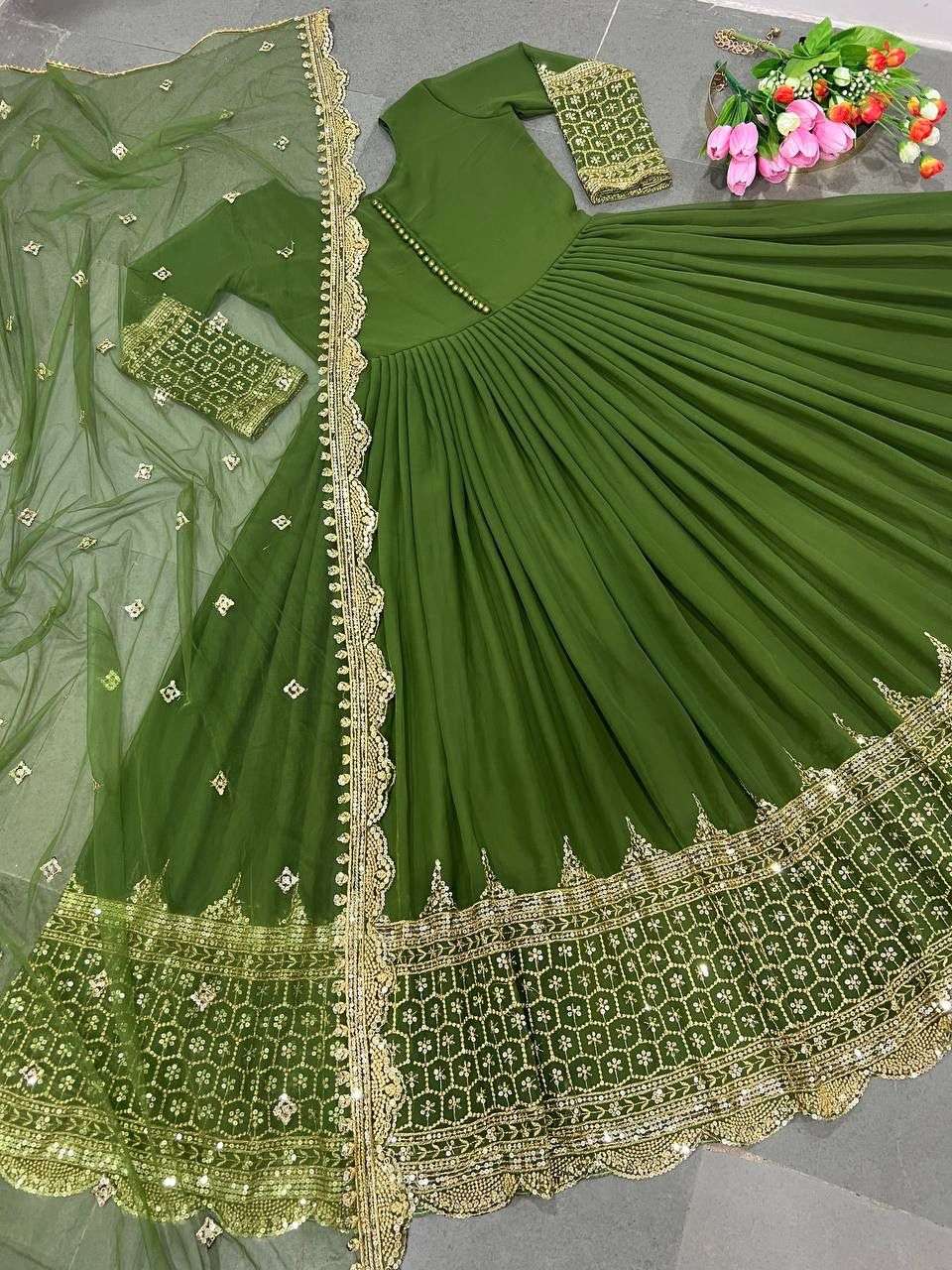 ZF 194 GEORGETTE SEQUENCE DESIGNER PARTY WEAR LADIES ANARKALI GOWN WITH DUPATTA SET 