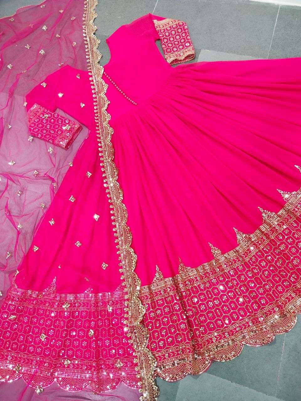 ZF 194 GEORGETTE SEQUENCE DESIGNER PARTY WEAR LADIES ANARKALI GOWN WITH DUPATTA SET 