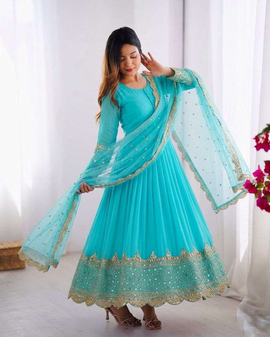 ZF 194 GEORGETTE SEQUENCE DESIGNER PARTY WEAR LADIES ANARKALI GOWN WITH DUPATTA SET 