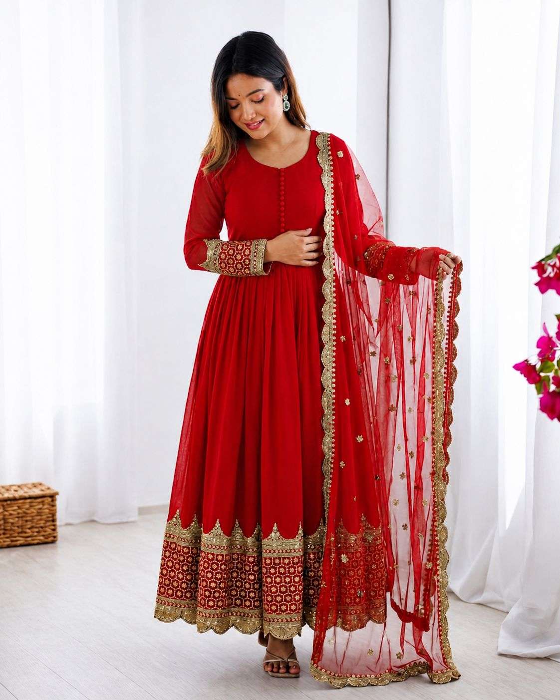 ZF 194 GEORGETTE SEQUENCE DESIGNER PARTY WEAR LADIES ANARKALI GOWN WITH DUPATTA SET 