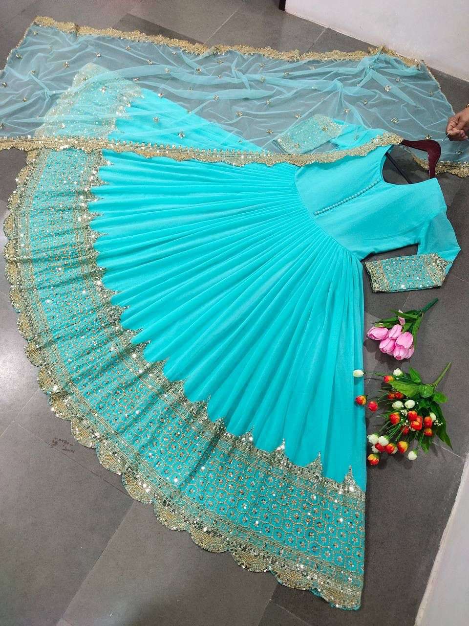 ZF 194 GEORGETTE SEQUENCE DESIGNER PARTY WEAR LADIES ANARKALI GOWN WITH DUPATTA SET 