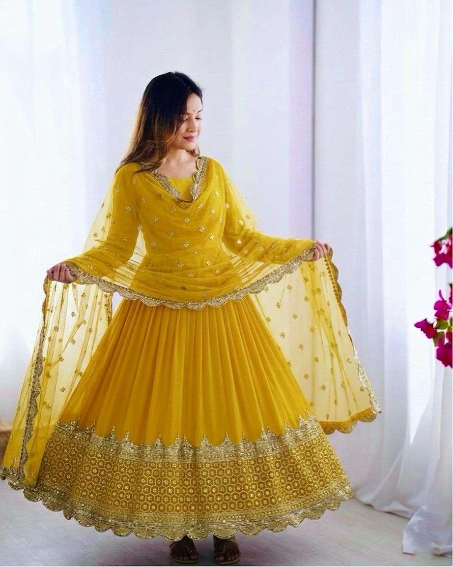 ZF 194 GEORGETTE SEQUENCE DESIGNER PARTY WEAR LADIES ANARKALI GOWN WITH DUPATTA SET 