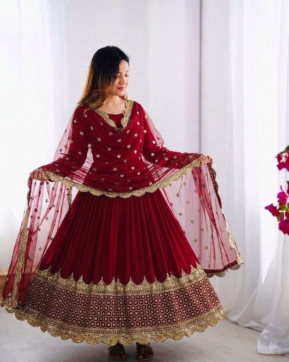 ZF 194 GEORGETTE SEQUENCE DESIGNER PARTY WEAR LADIES ANARKALI GOWN WITH DUPATTA SET 